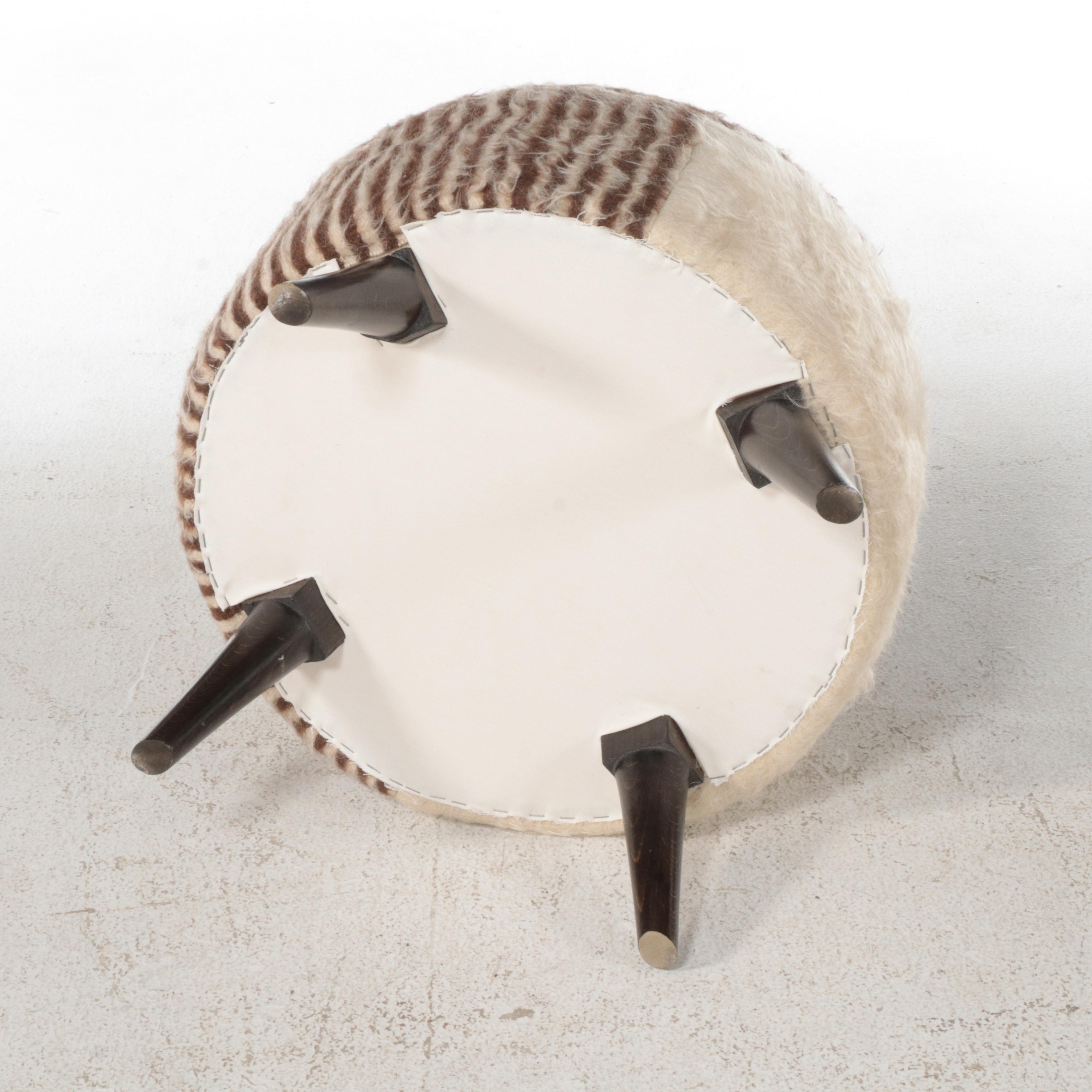 Angora Upholstered Striped Round Ottoman