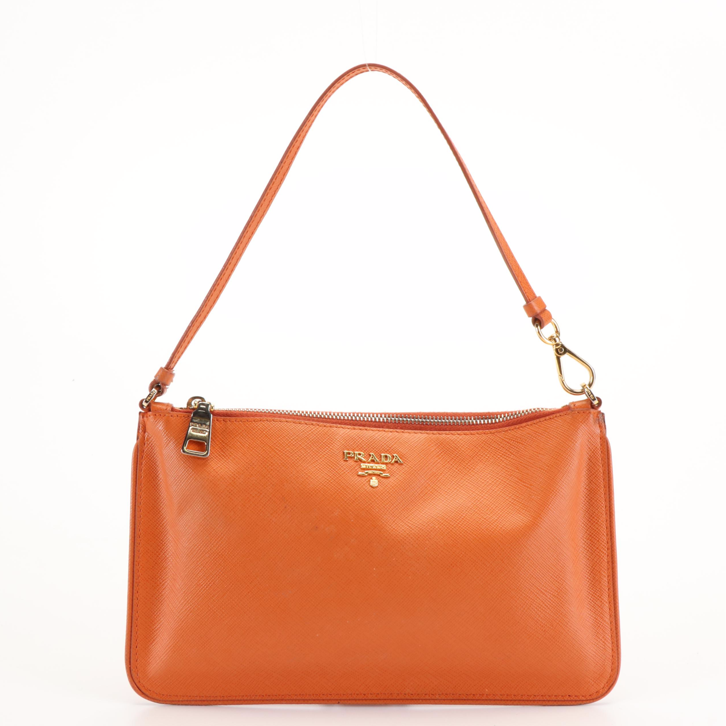 Prada Clutch in Orange Saffiano Leather