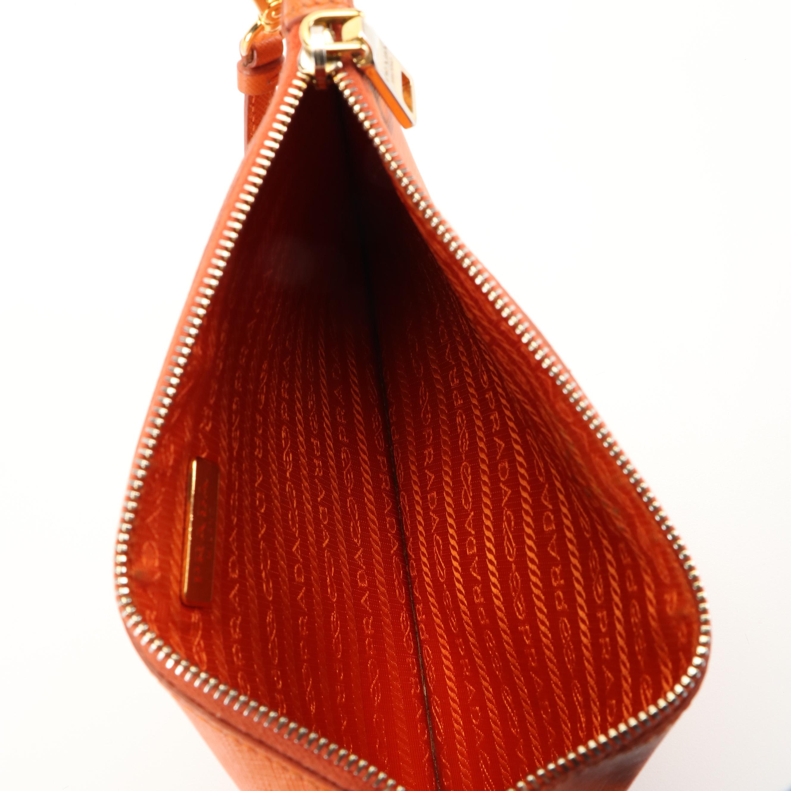 Prada Clutch in Orange Saffiano Leather