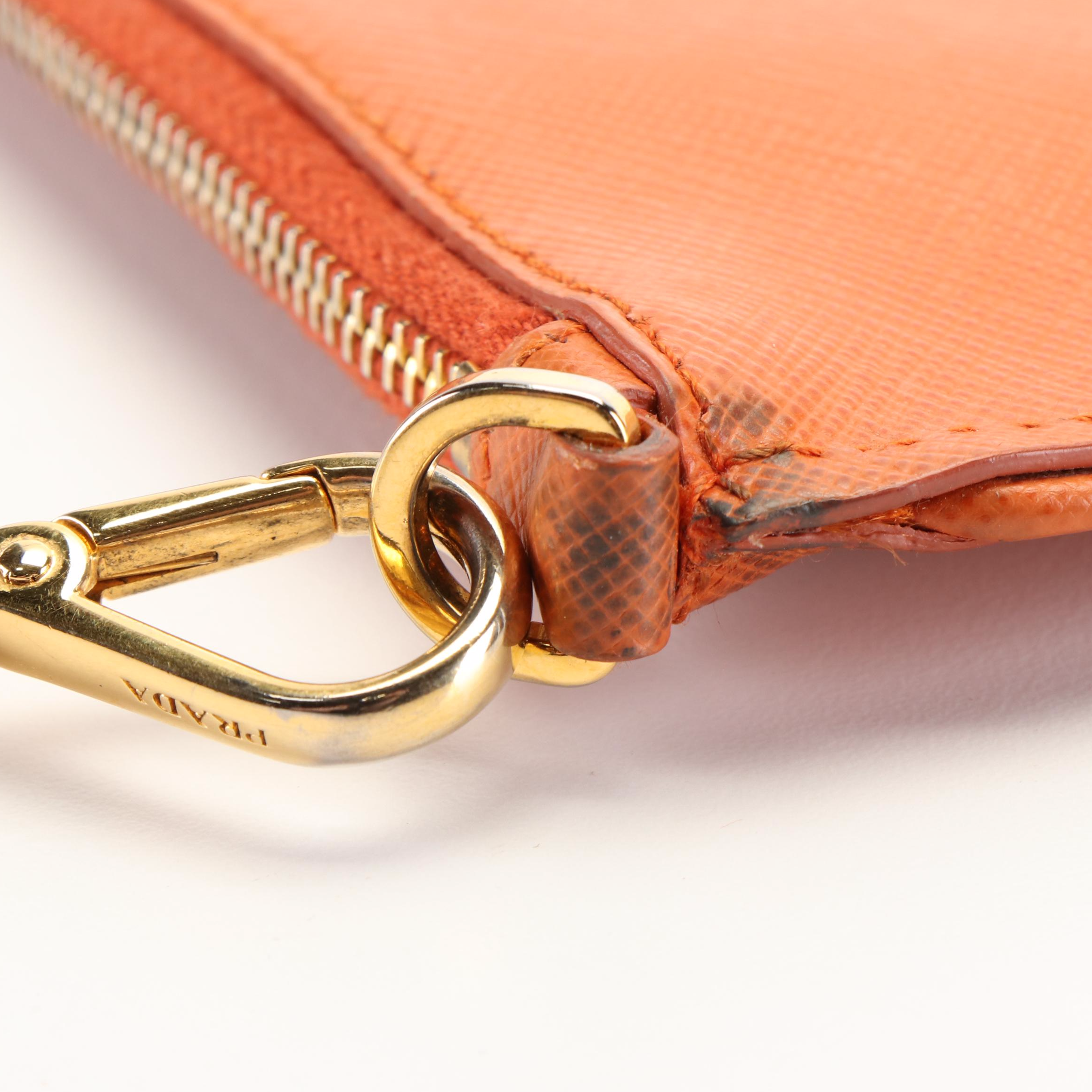 Prada Clutch in Orange Saffiano Leather