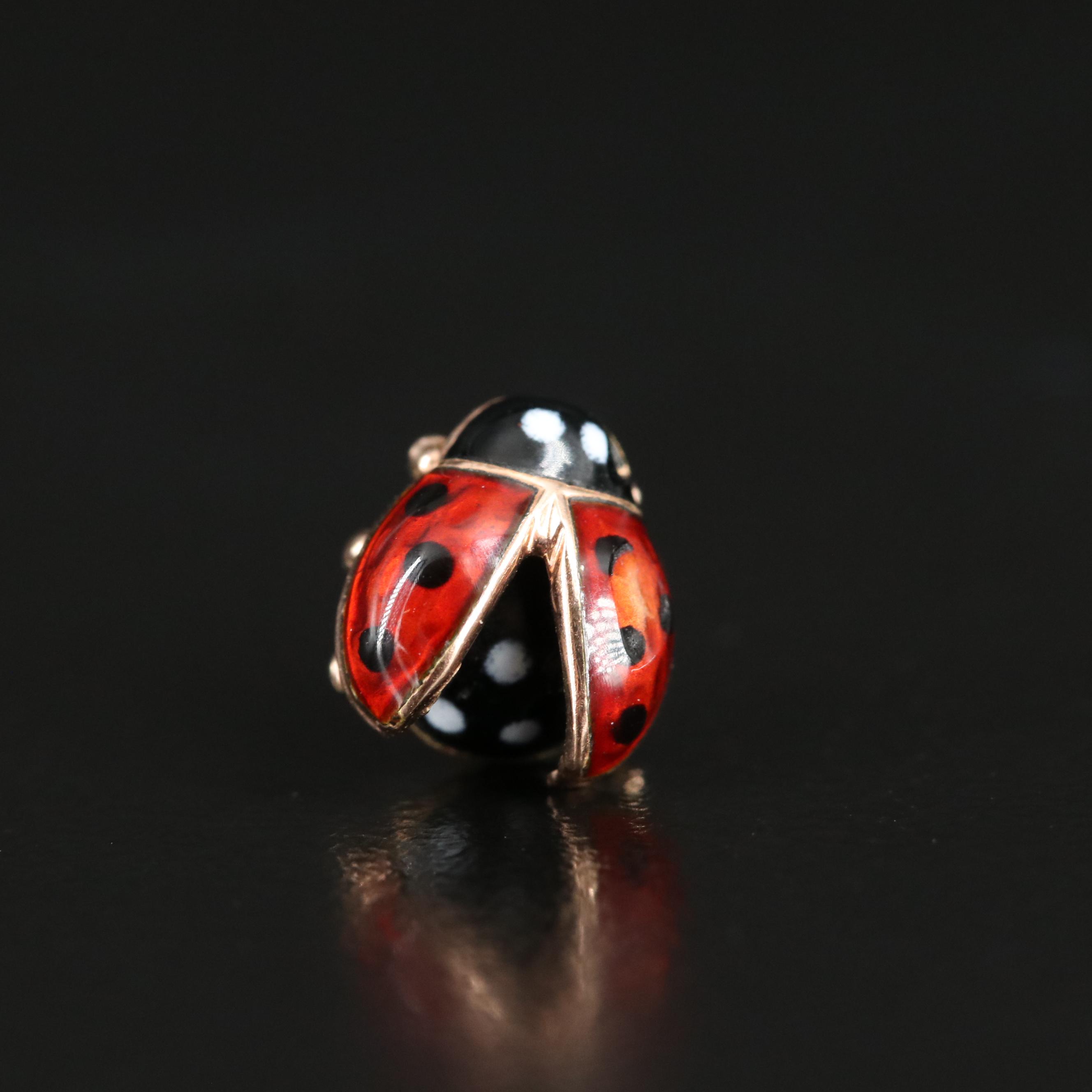 14K Enameled Ladybug Pin