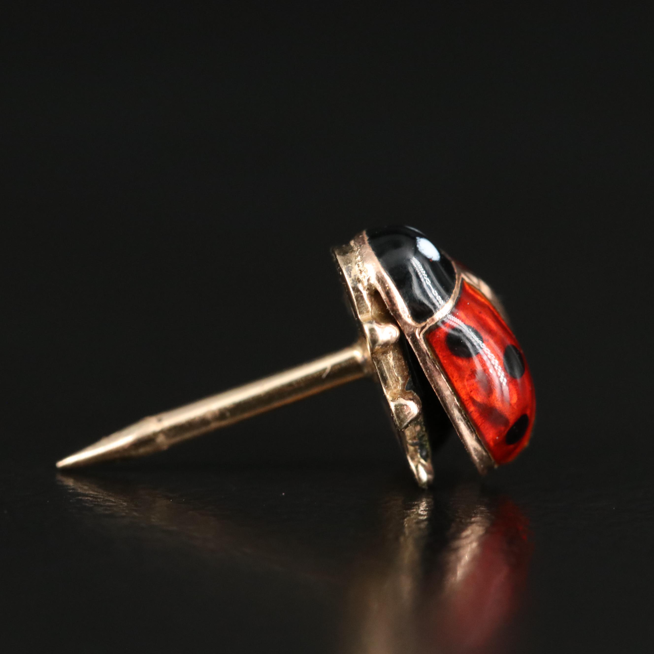 14K Enameled Ladybug Pin