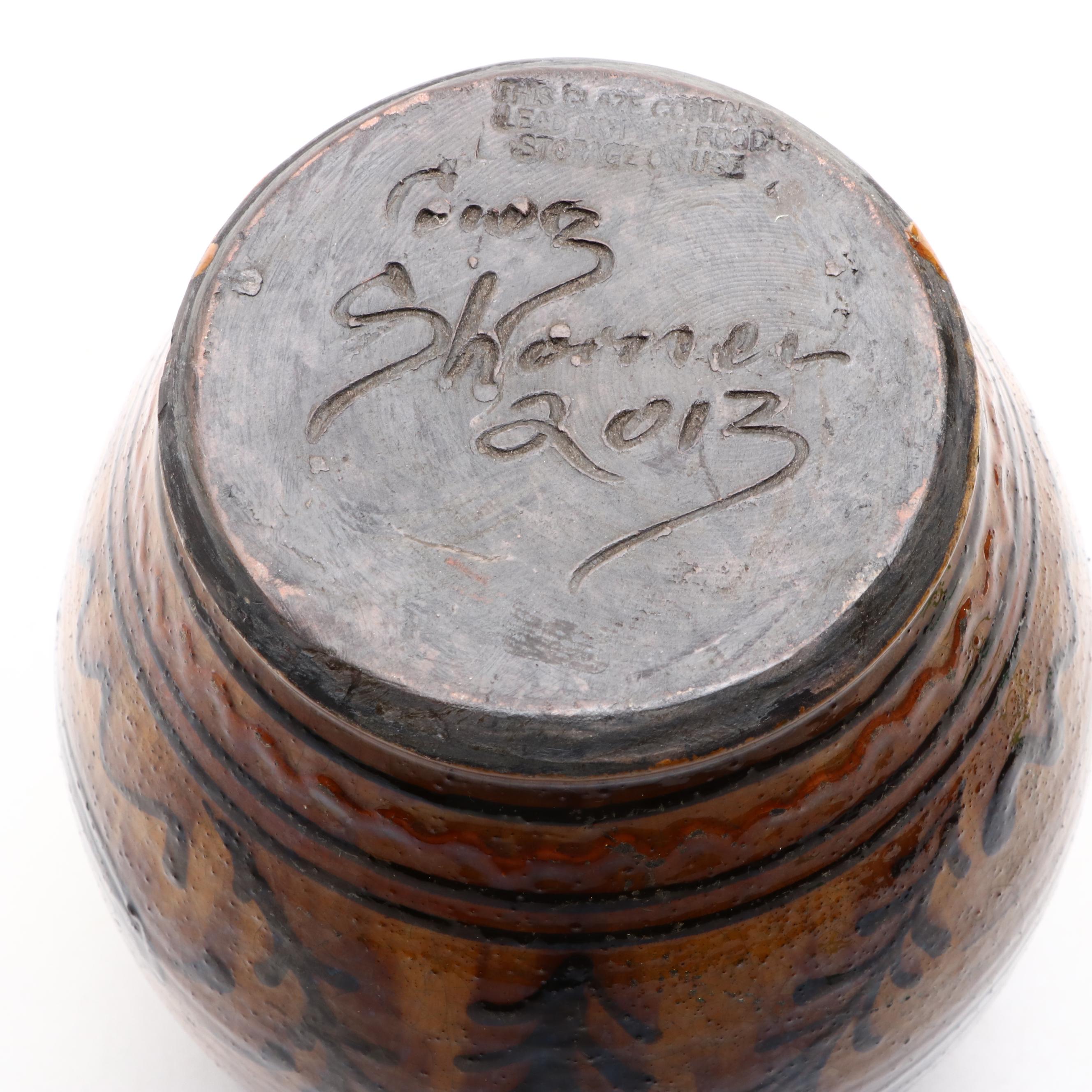 Signed Greg Shooner Redware Art Pottery Jars and Jug