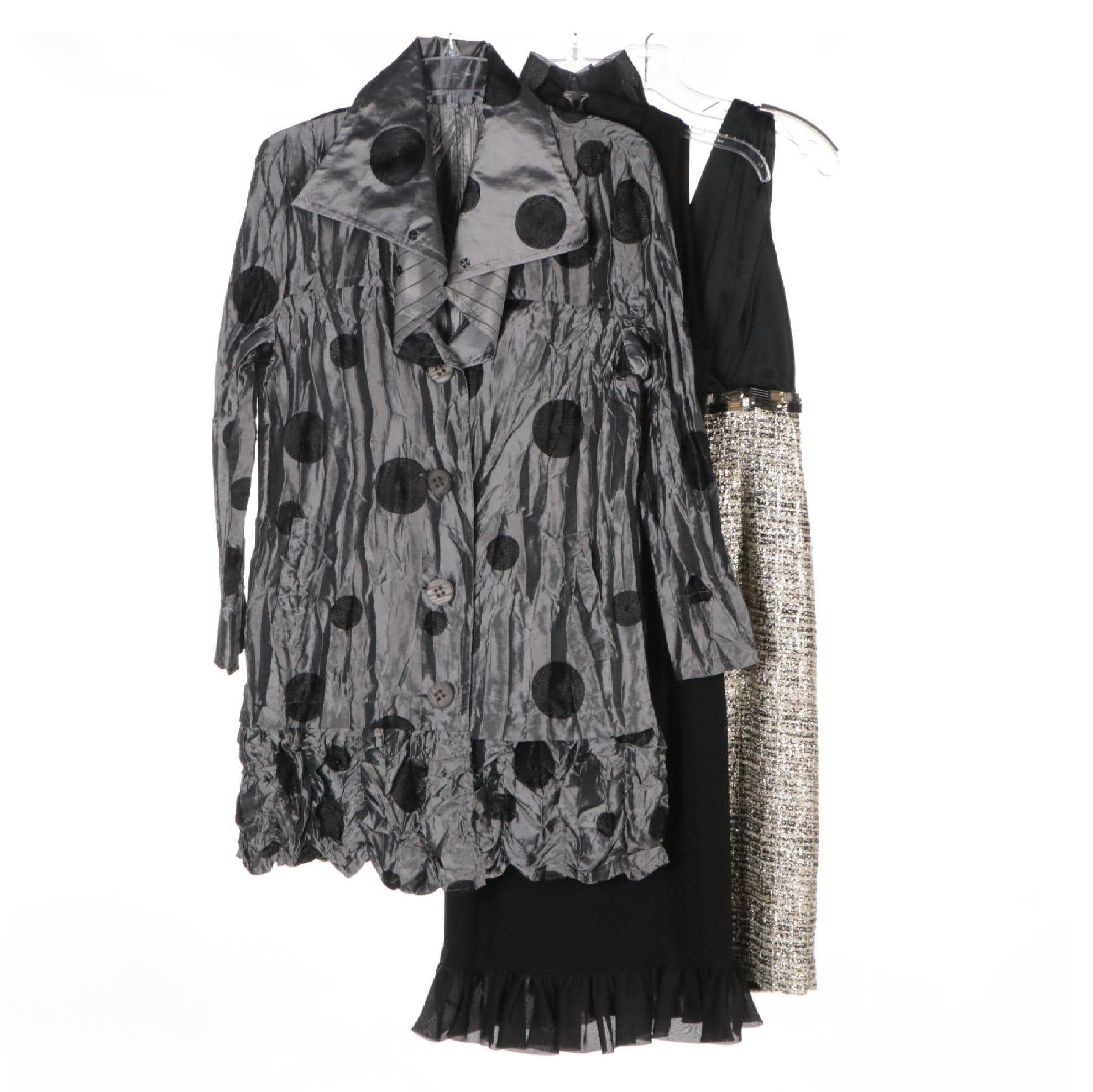 Kay Unger Metallic Tweed and Ruffled Sleeveless Dresses, Ulu Polka Dot Dress