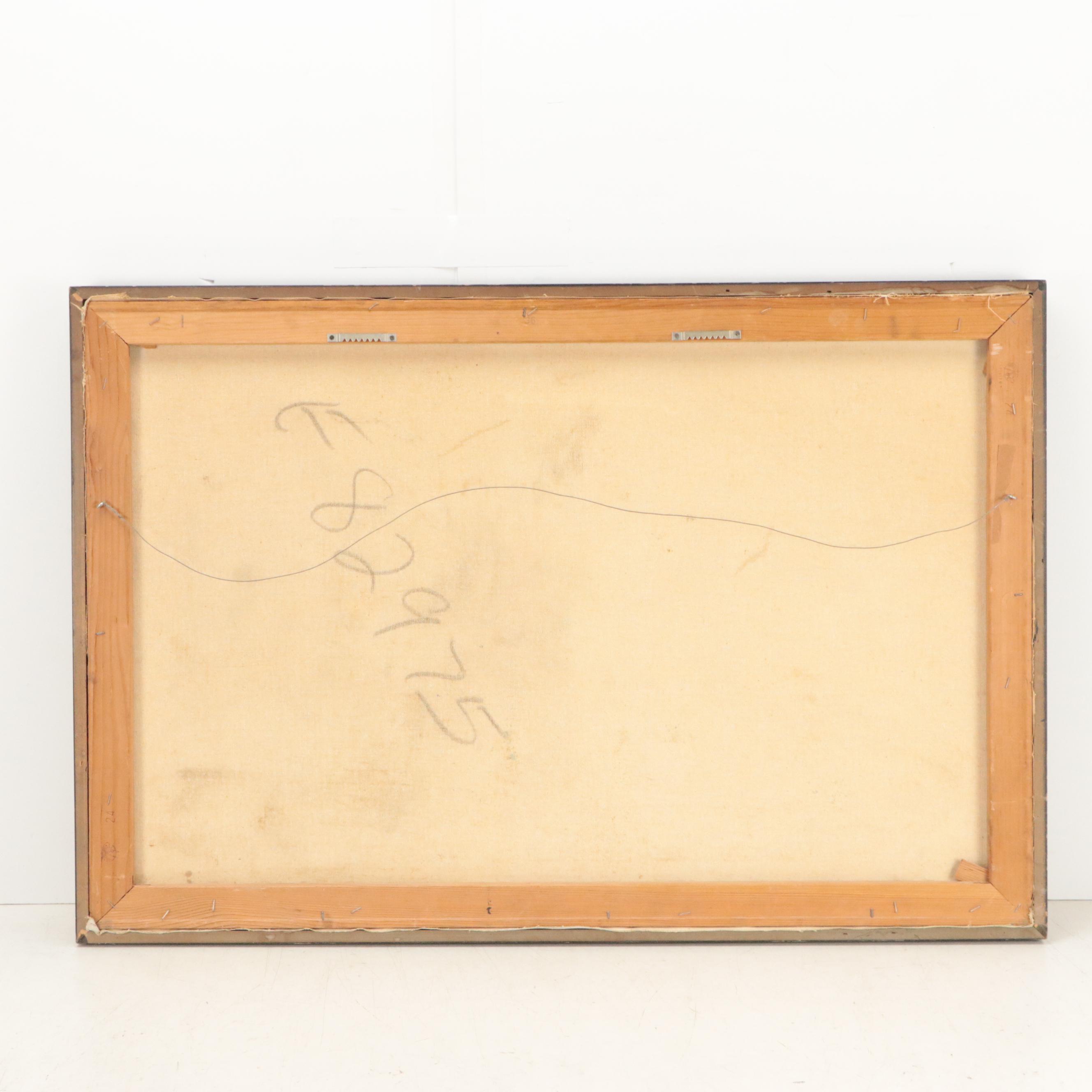 East Asian Oil Painting of Flowering Tree Branches, Mid-20th Century