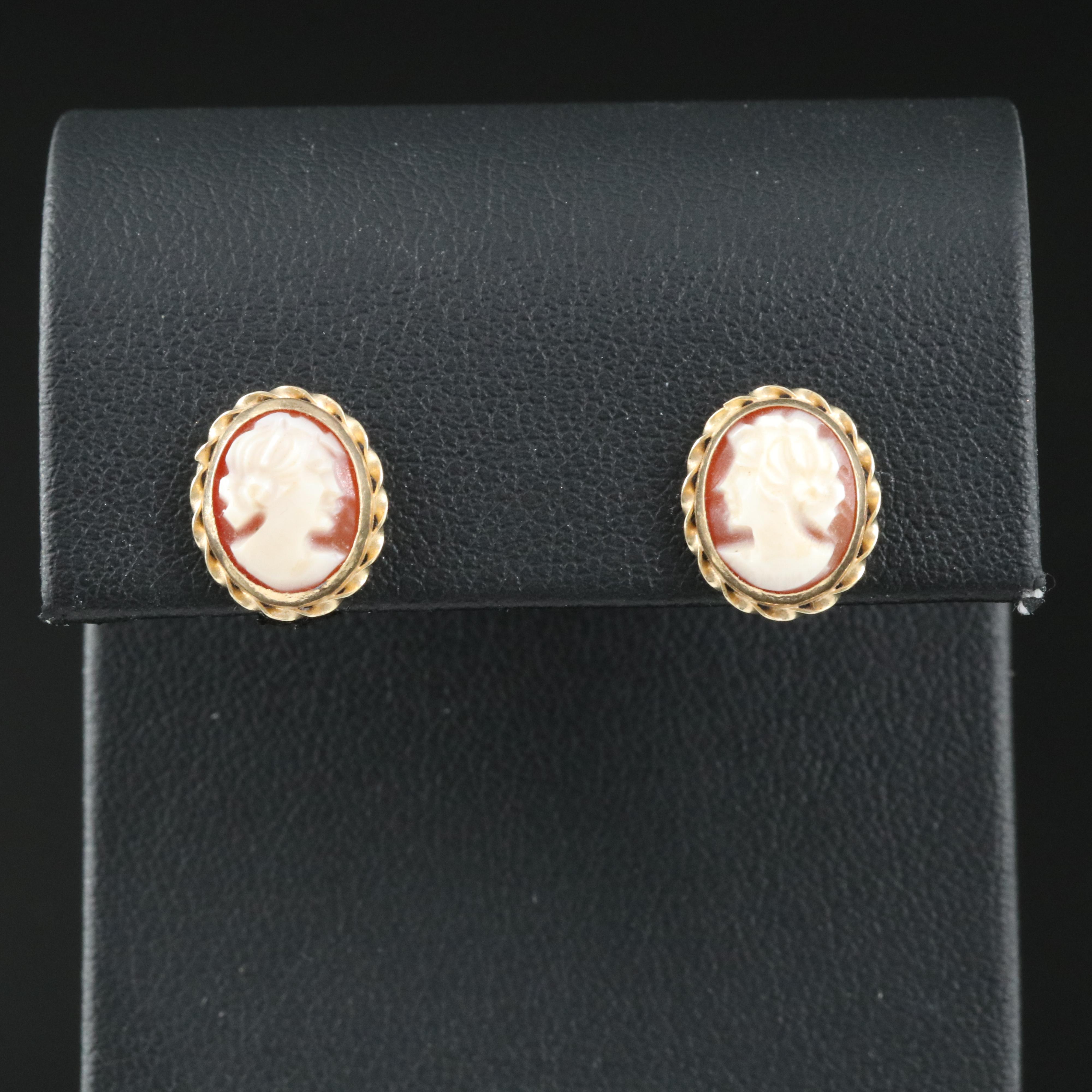 14K Shell Cameo Earrings