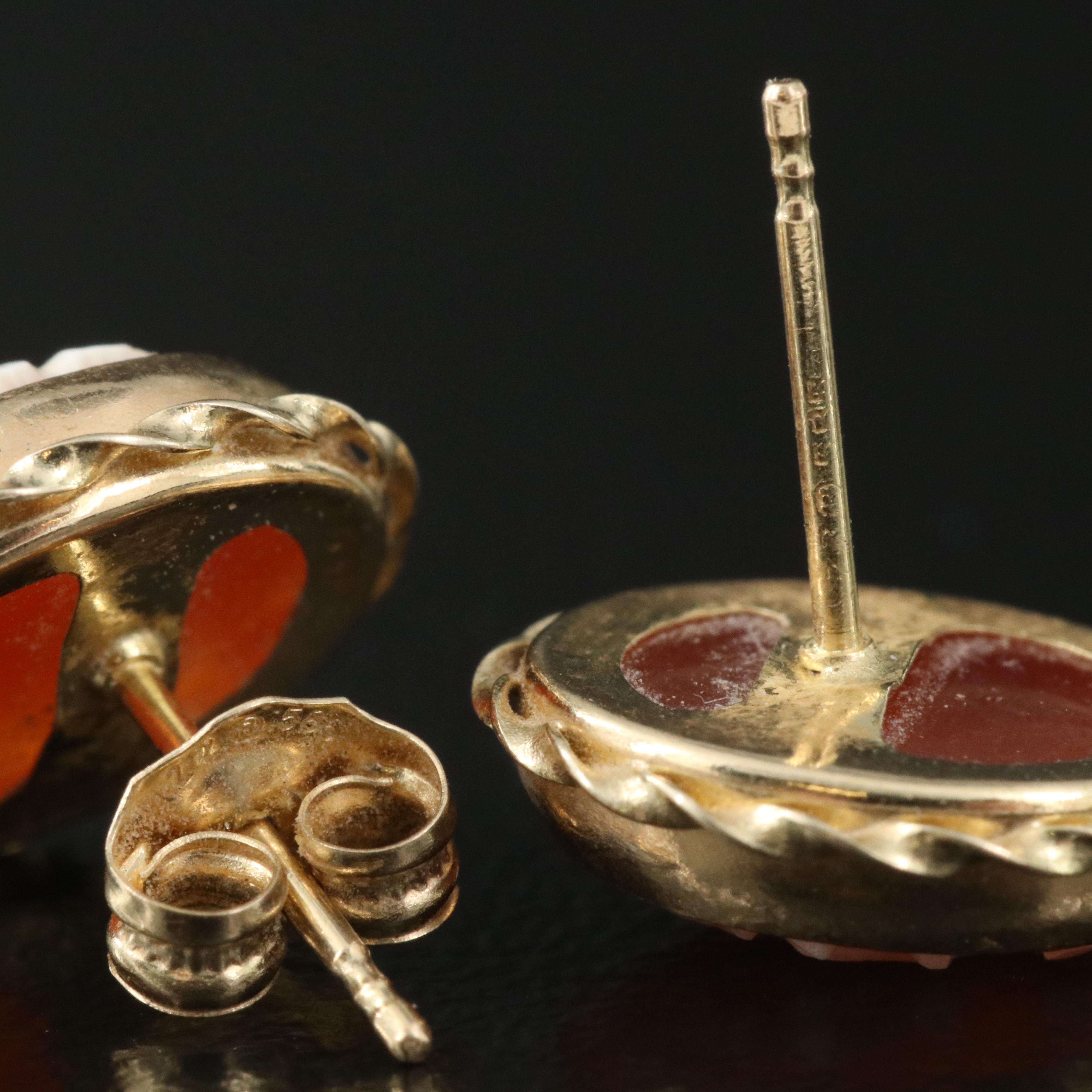 14K Shell Cameo Earrings