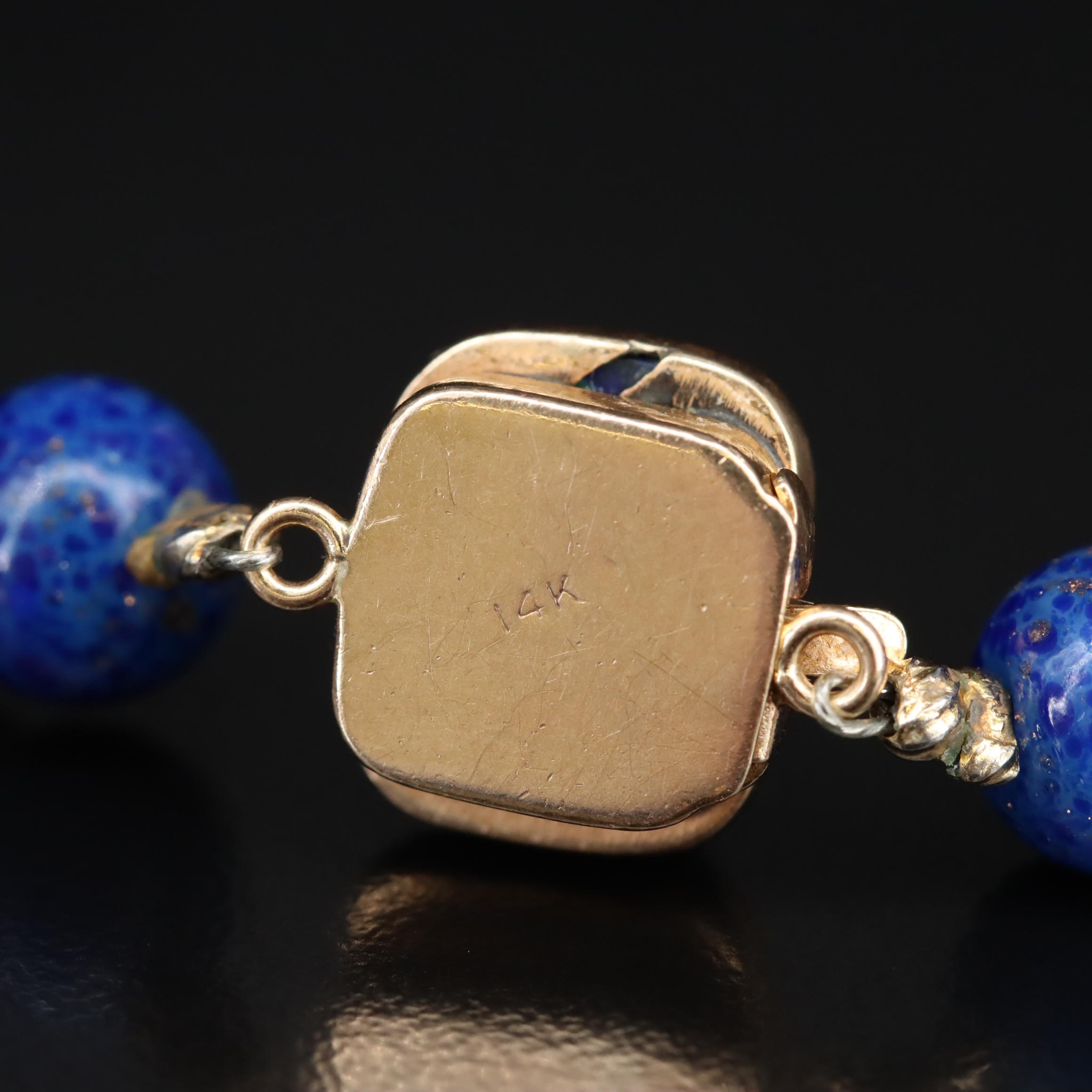 14K Fluted Bead, Glass Bead and Azurmalachite Clasp Necklace