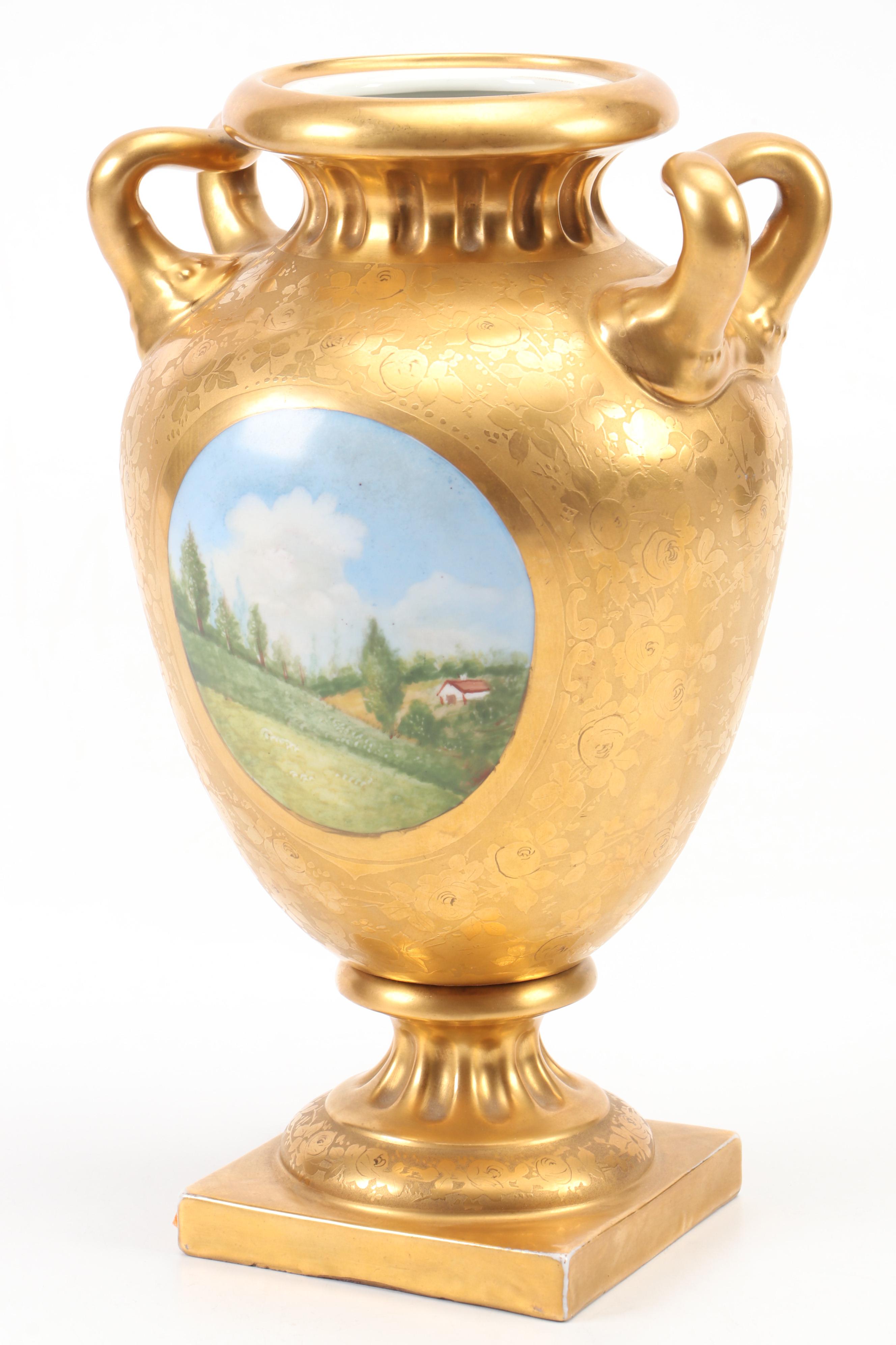 Empire Style Painted Porcelain Baluster Vase