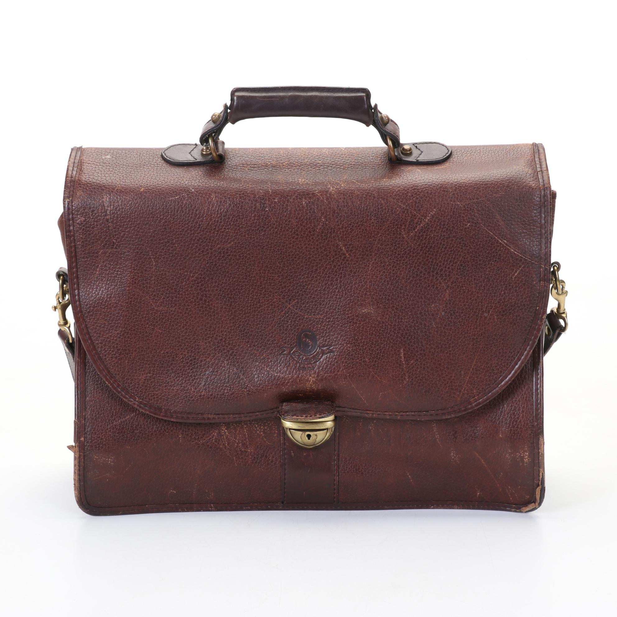 Schlesinger Brown Pebbled Leather Briefcase, Mid to Late 20th Century