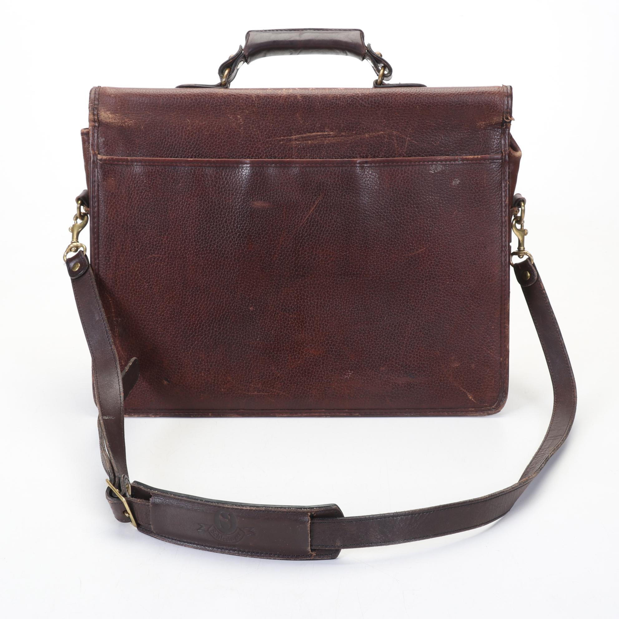 Schlesinger Brown Pebbled Leather Briefcase, Mid to Late 20th Century