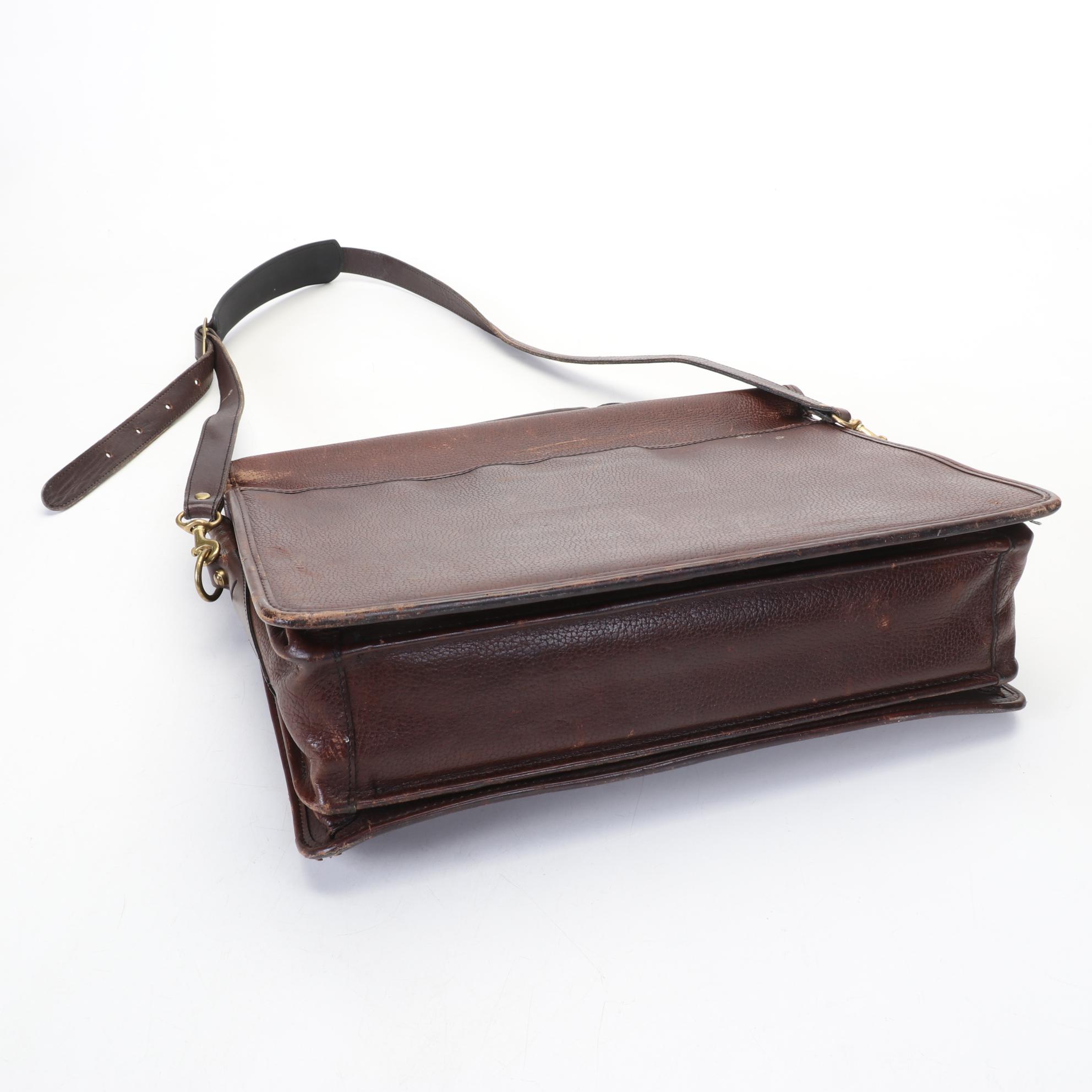 Schlesinger Brown Pebbled Leather Briefcase, Mid to Late 20th Century