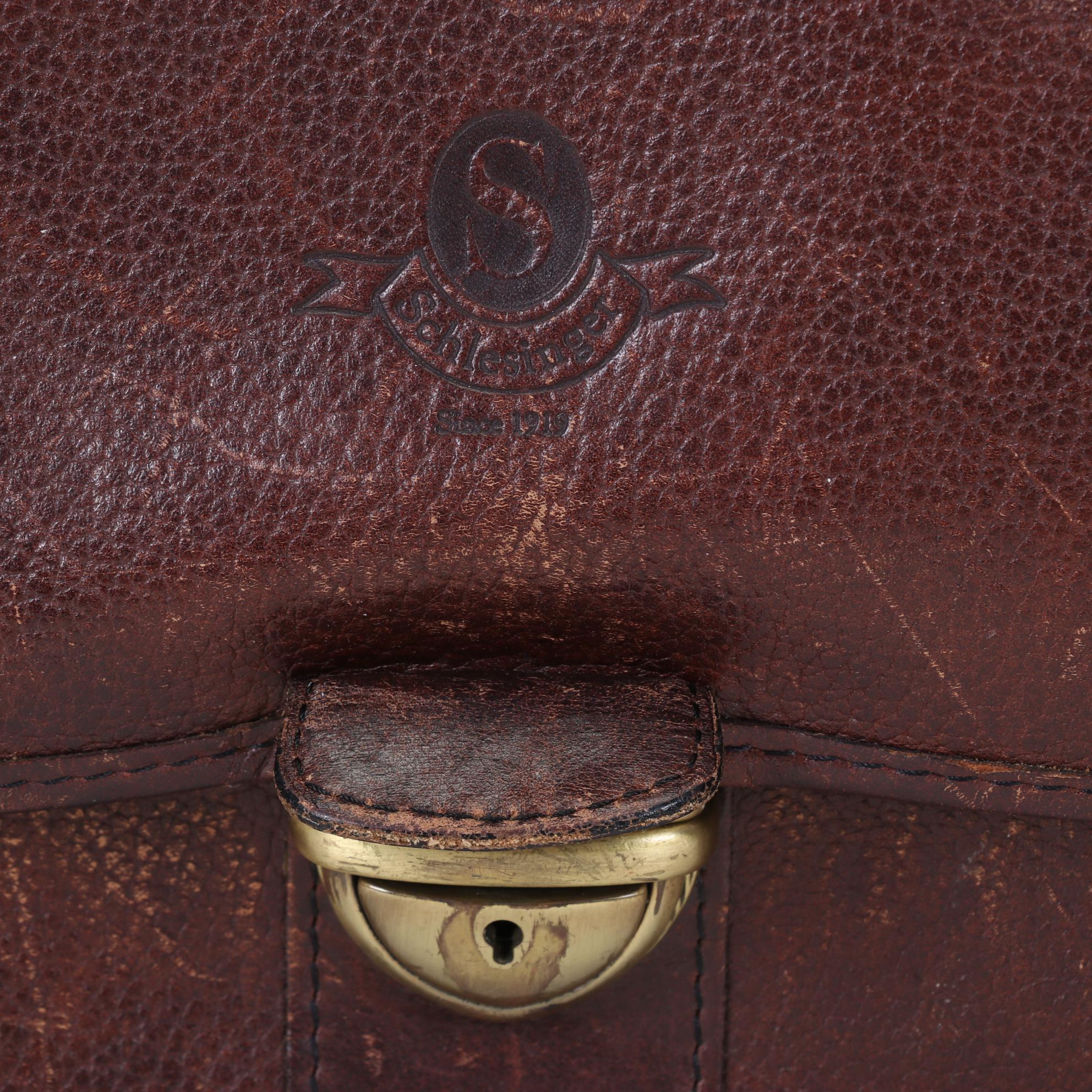 Schlesinger Brown Pebbled Leather Briefcase, Mid to Late 20th Century