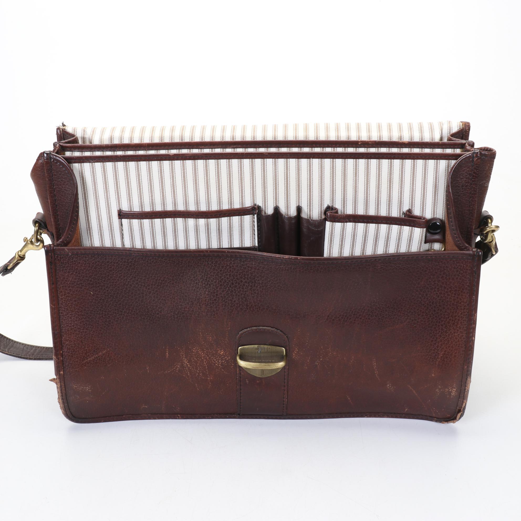 Schlesinger Brown Pebbled Leather Briefcase, Mid to Late 20th Century