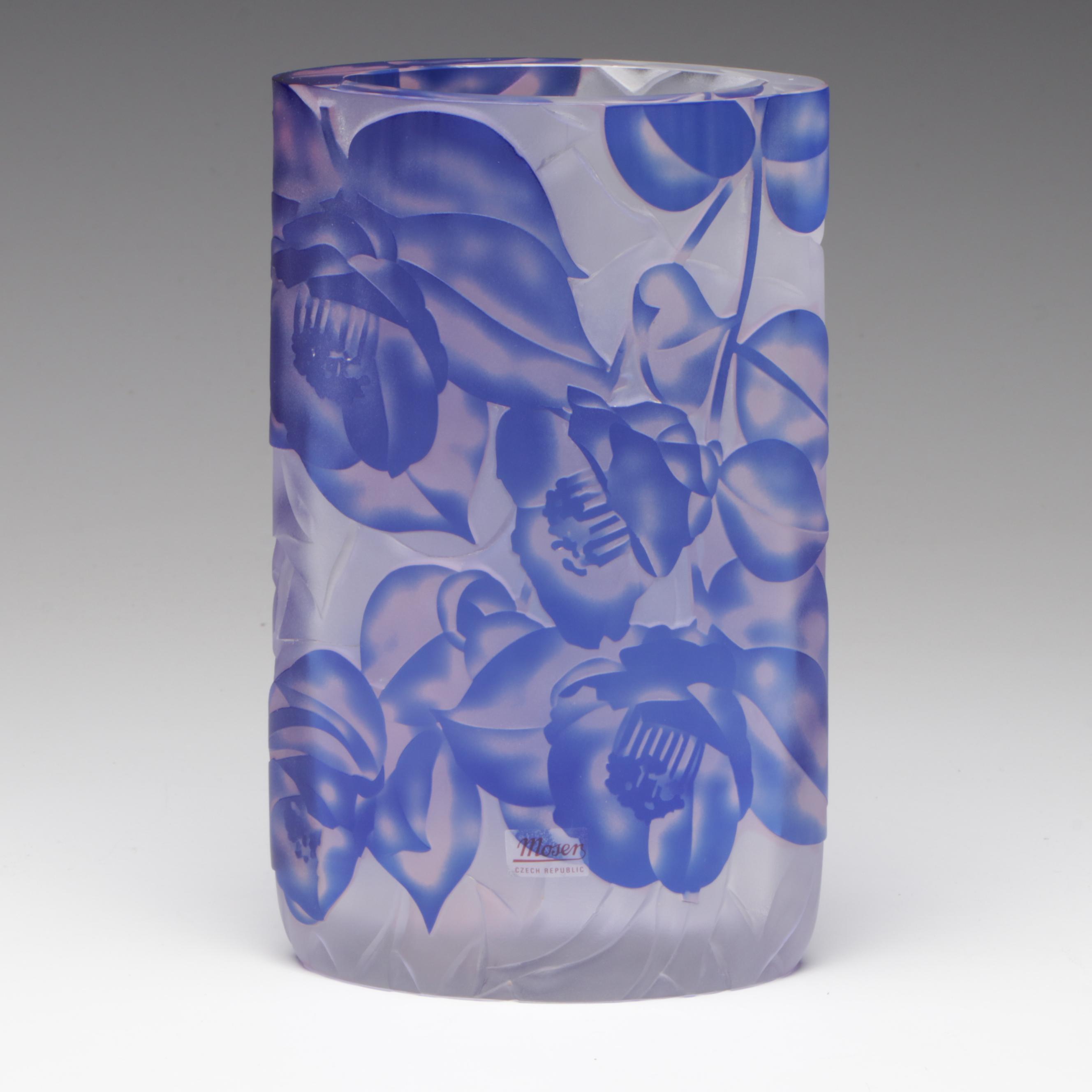 Moser Carved and Frosted Crystal Vase