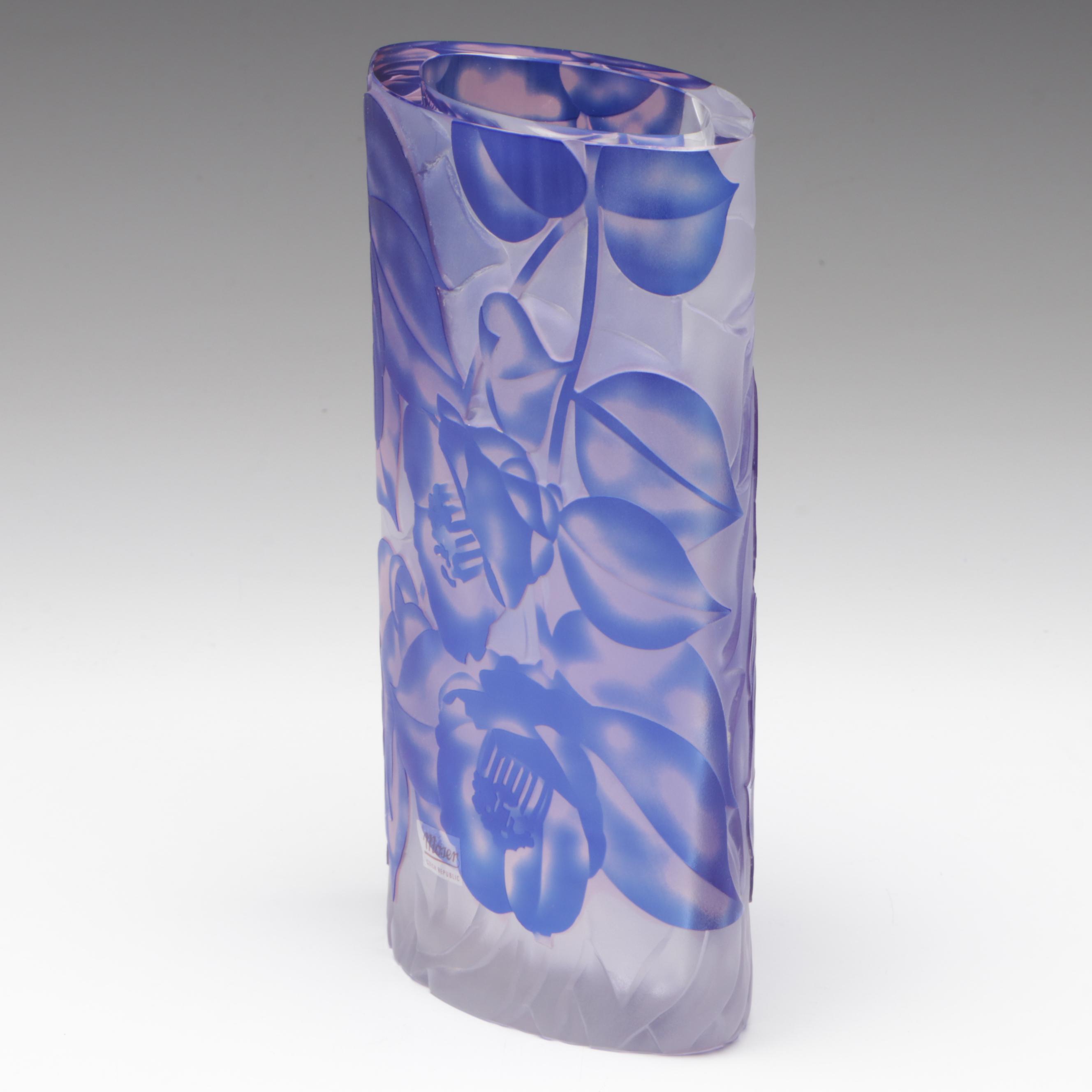 Moser Carved and Frosted Crystal Vase