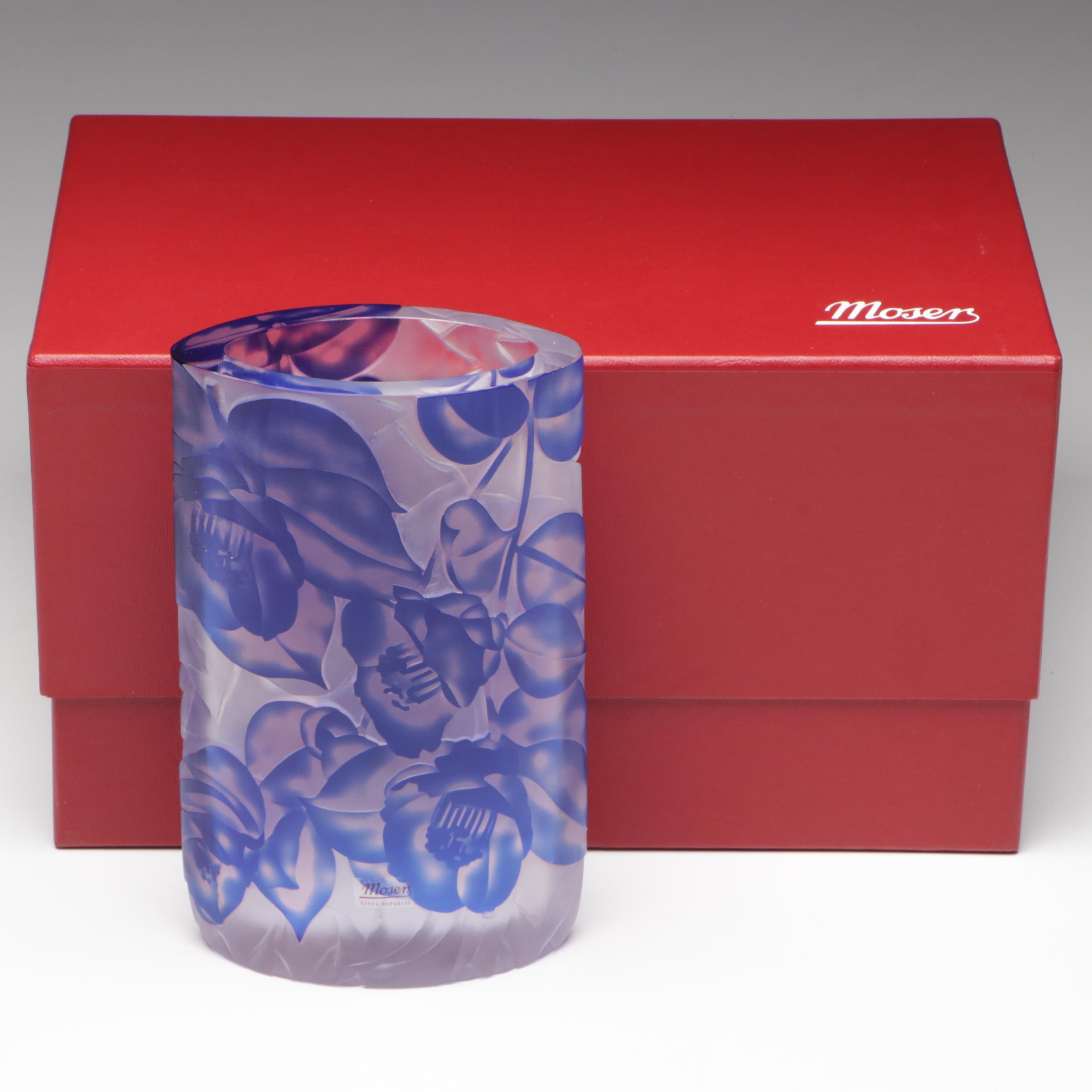 Moser Carved and Frosted Crystal Vase