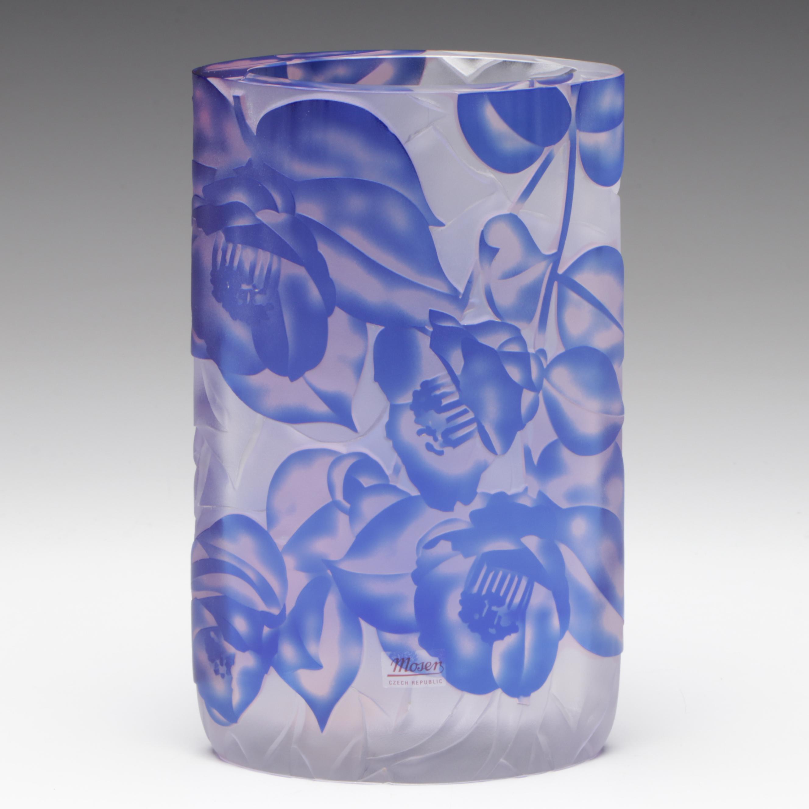 Moser Carved and Frosted Crystal Vase