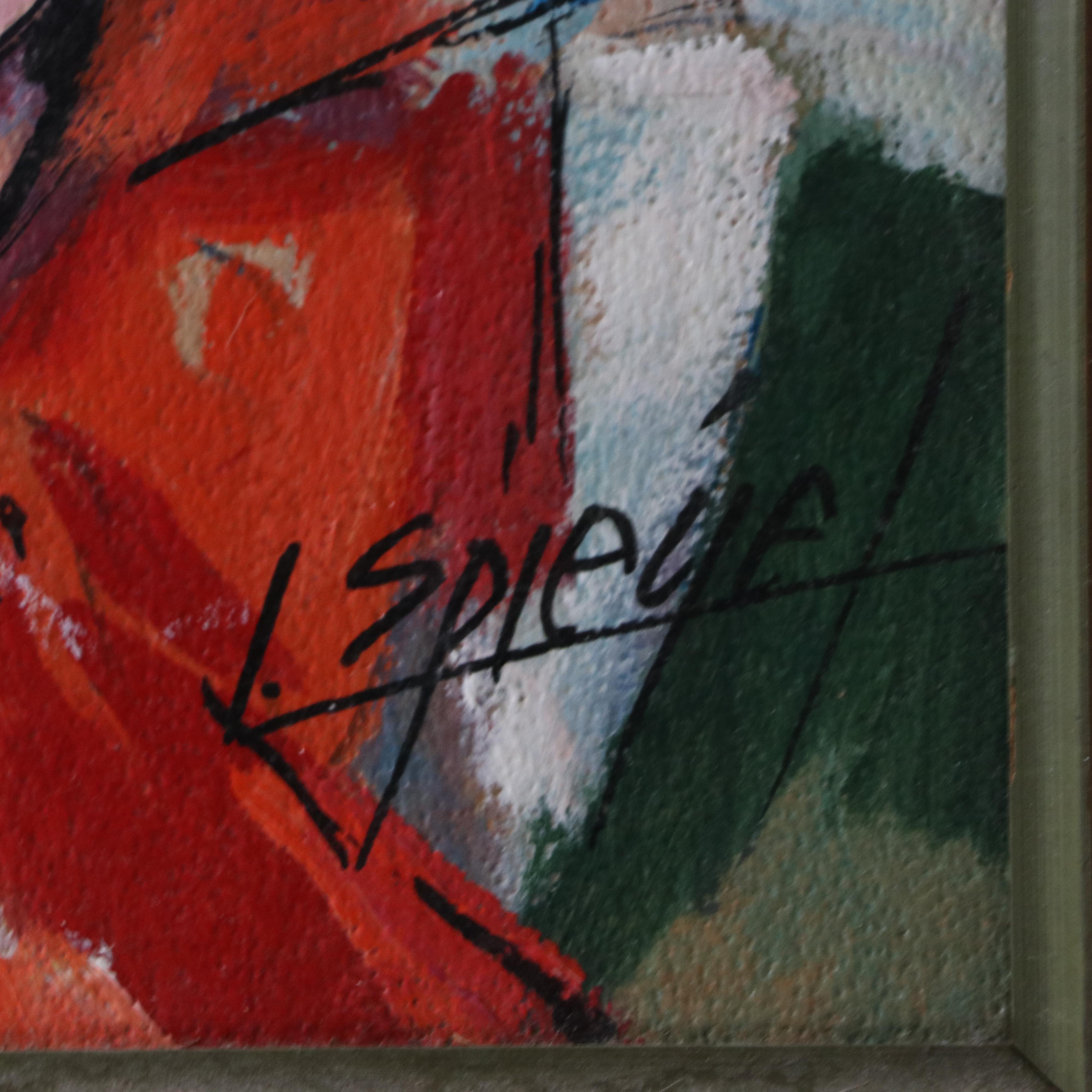 Louis Spiegel Clown Portrait Oil Painting, 1974