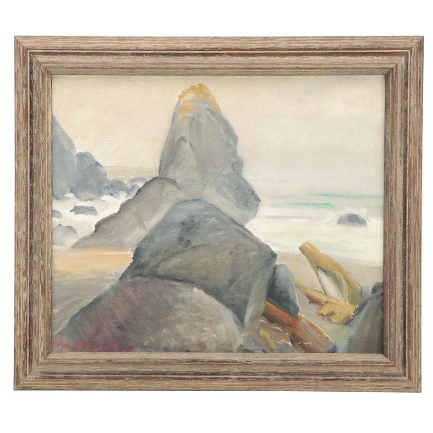Brian Shapiro Coastal Landscape Oil Painting, 1976