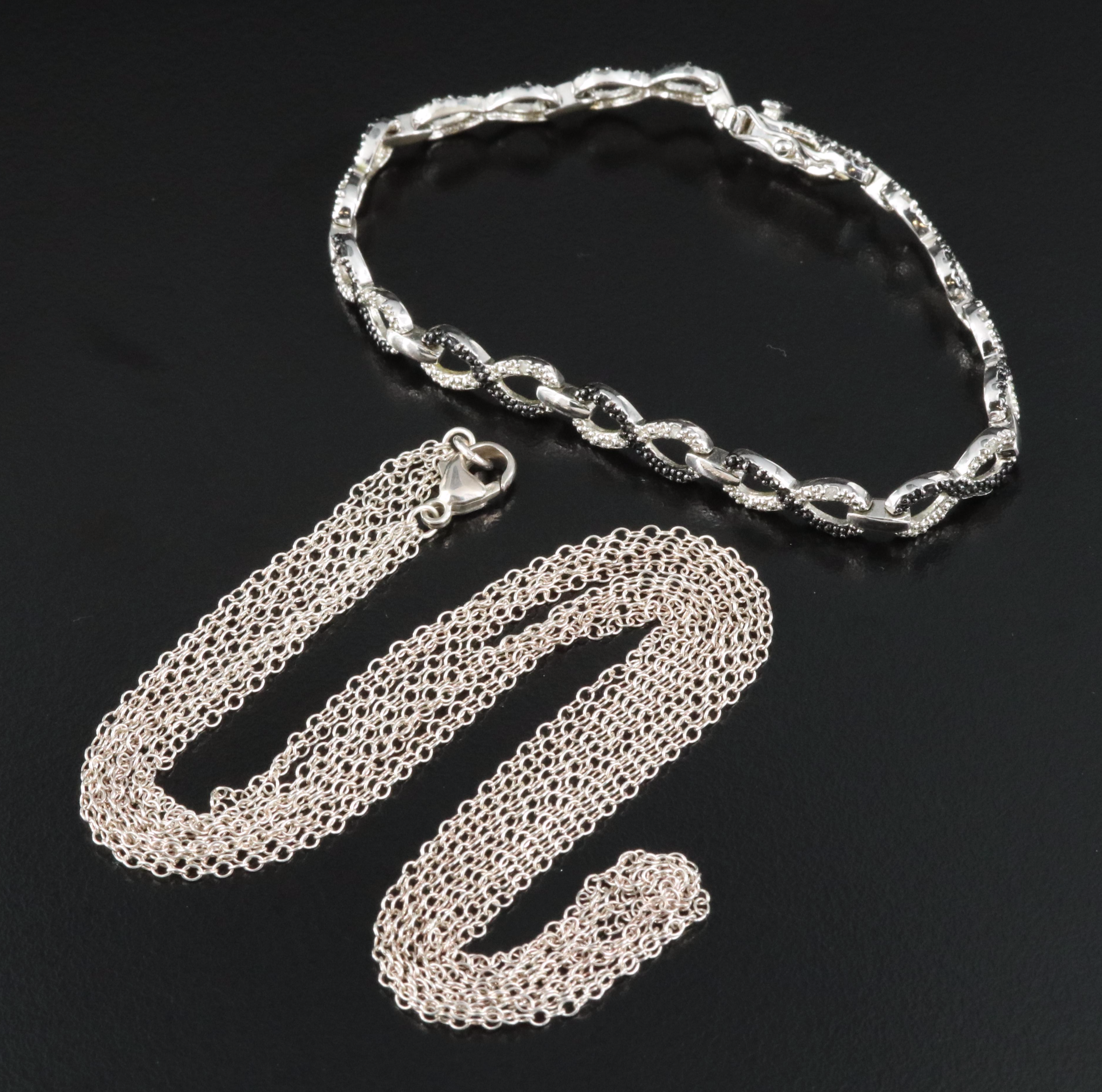 Sterling Necklace and Diamond Bracelet with (Origin Undetermined) Fancy Black