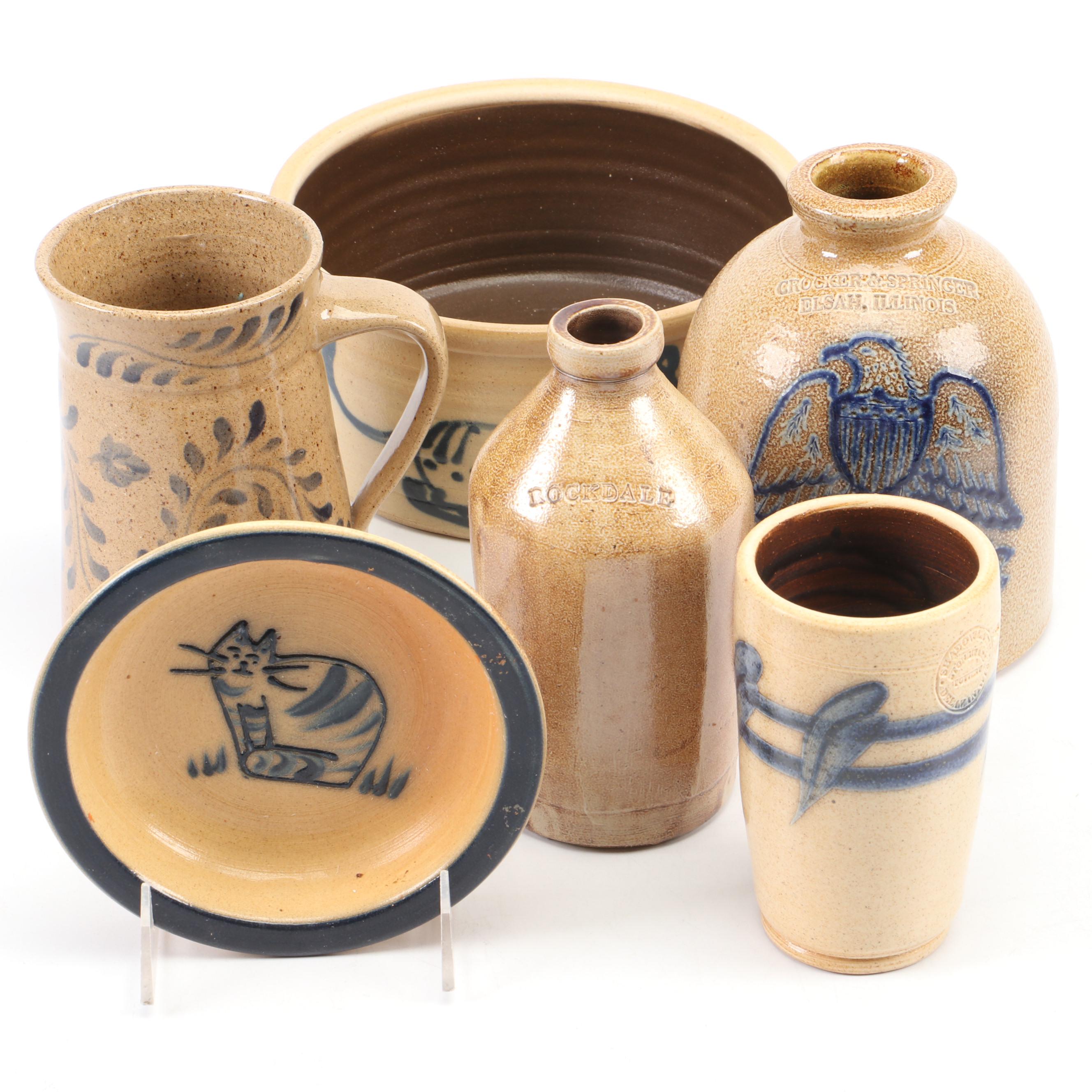 Crocker & Springer Eagle Motif Stoneware Vase with More Table Accessories