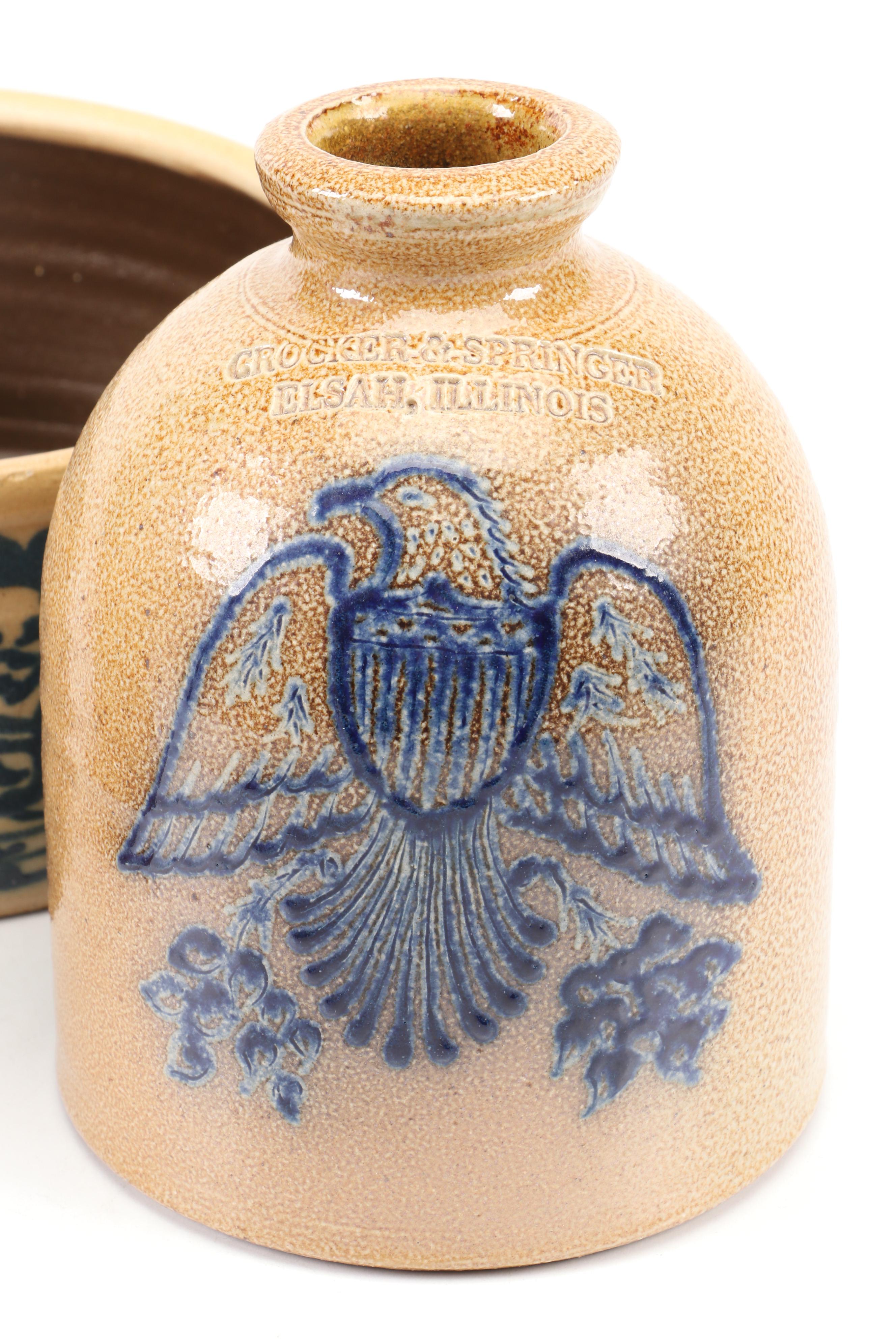 Crocker & Springer Eagle Motif Stoneware Vase with More Table Accessories