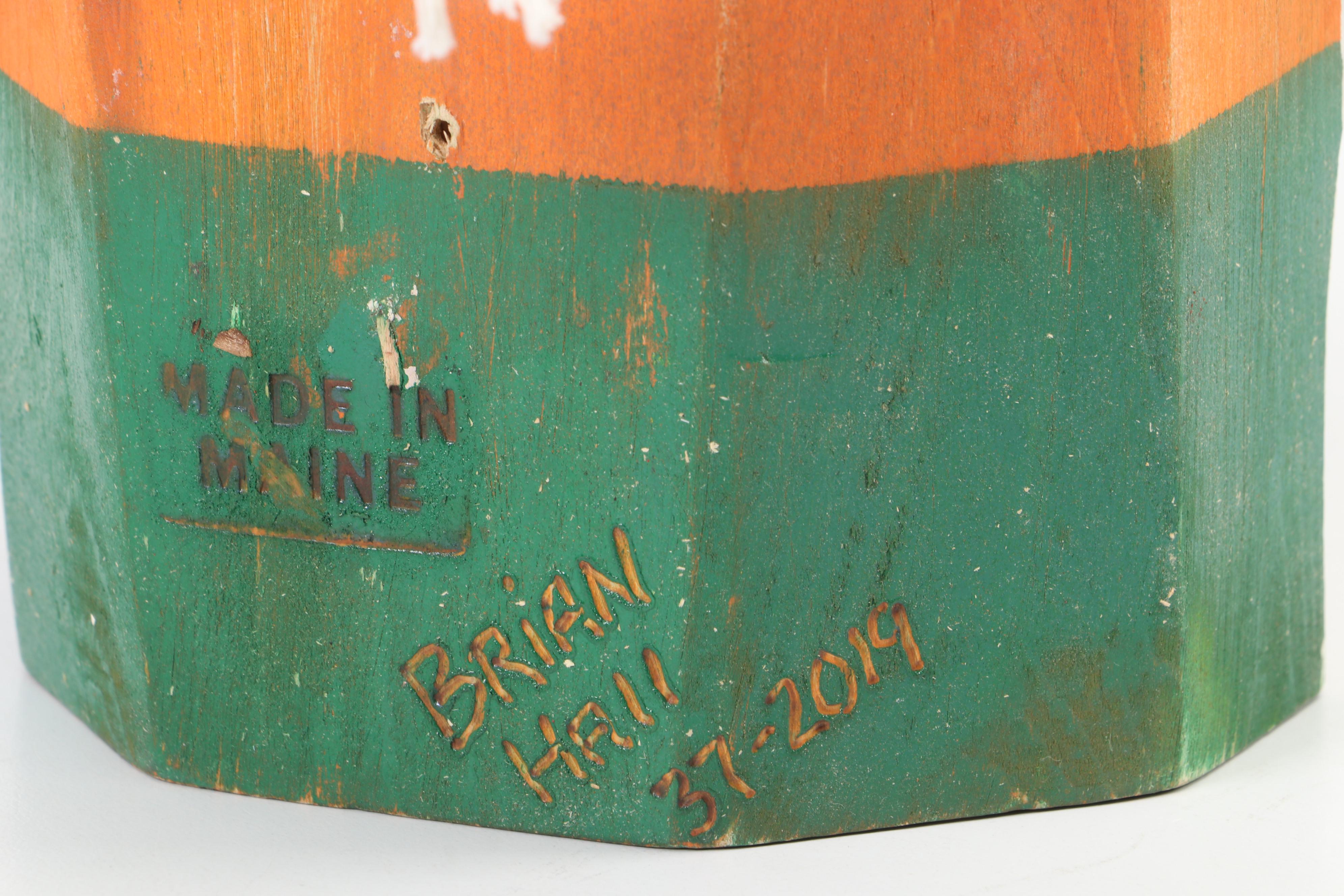 Brian Hall Hand-Painted Wood Santa Head Statue