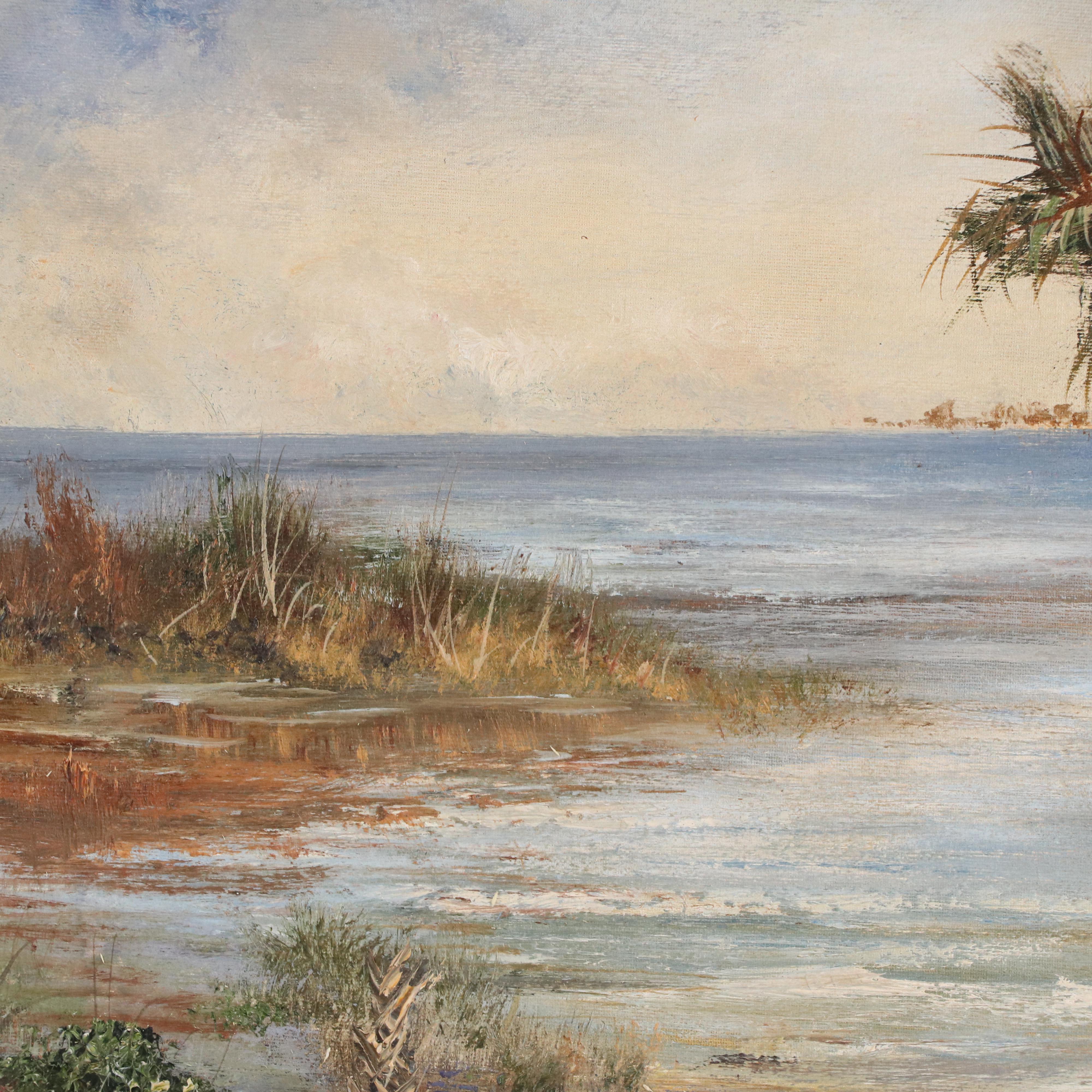 Joan Rivers Oil Painting of Tropical Landscape with Palm Trees