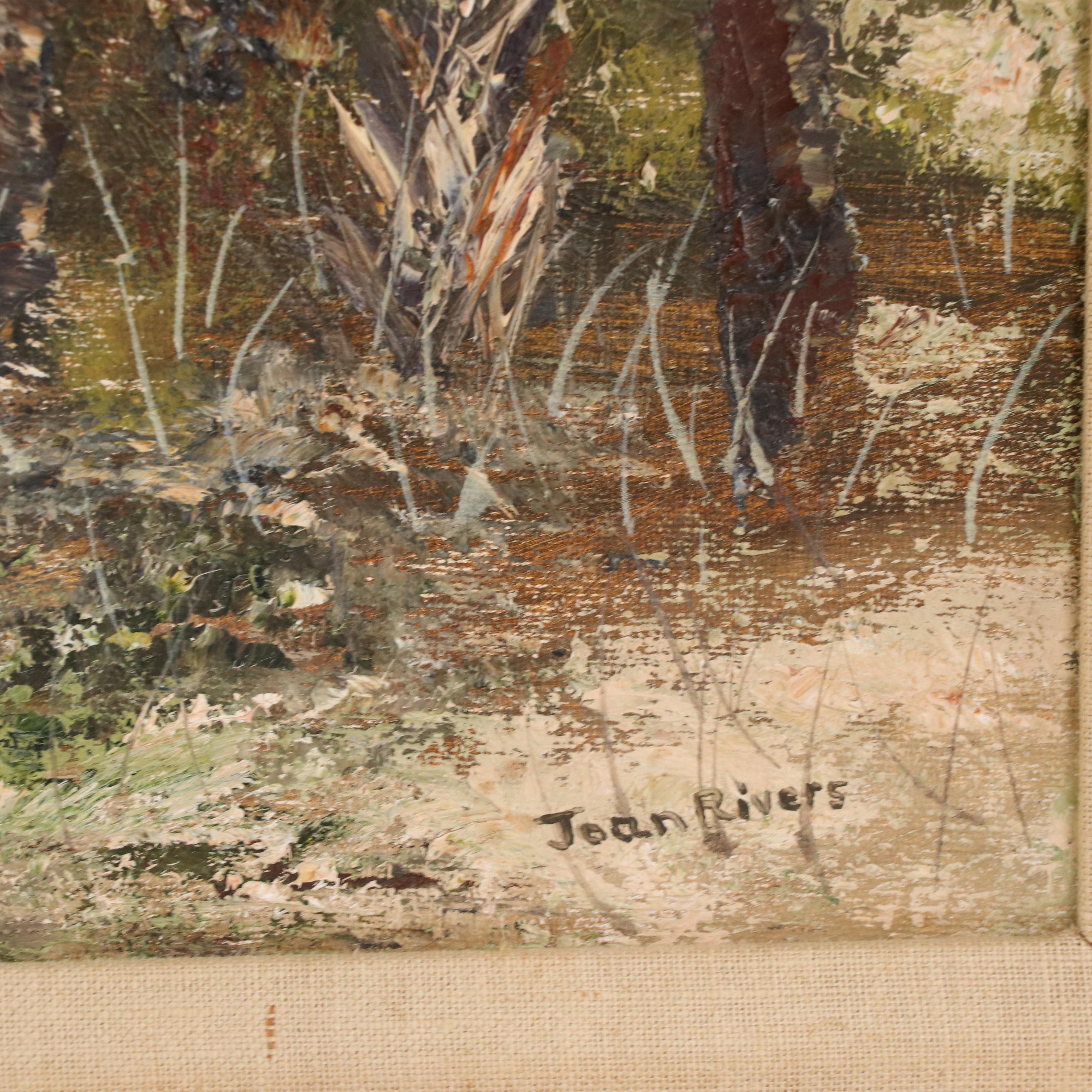 Joan Rivers Oil Painting of Tropical Landscape with Palm Trees