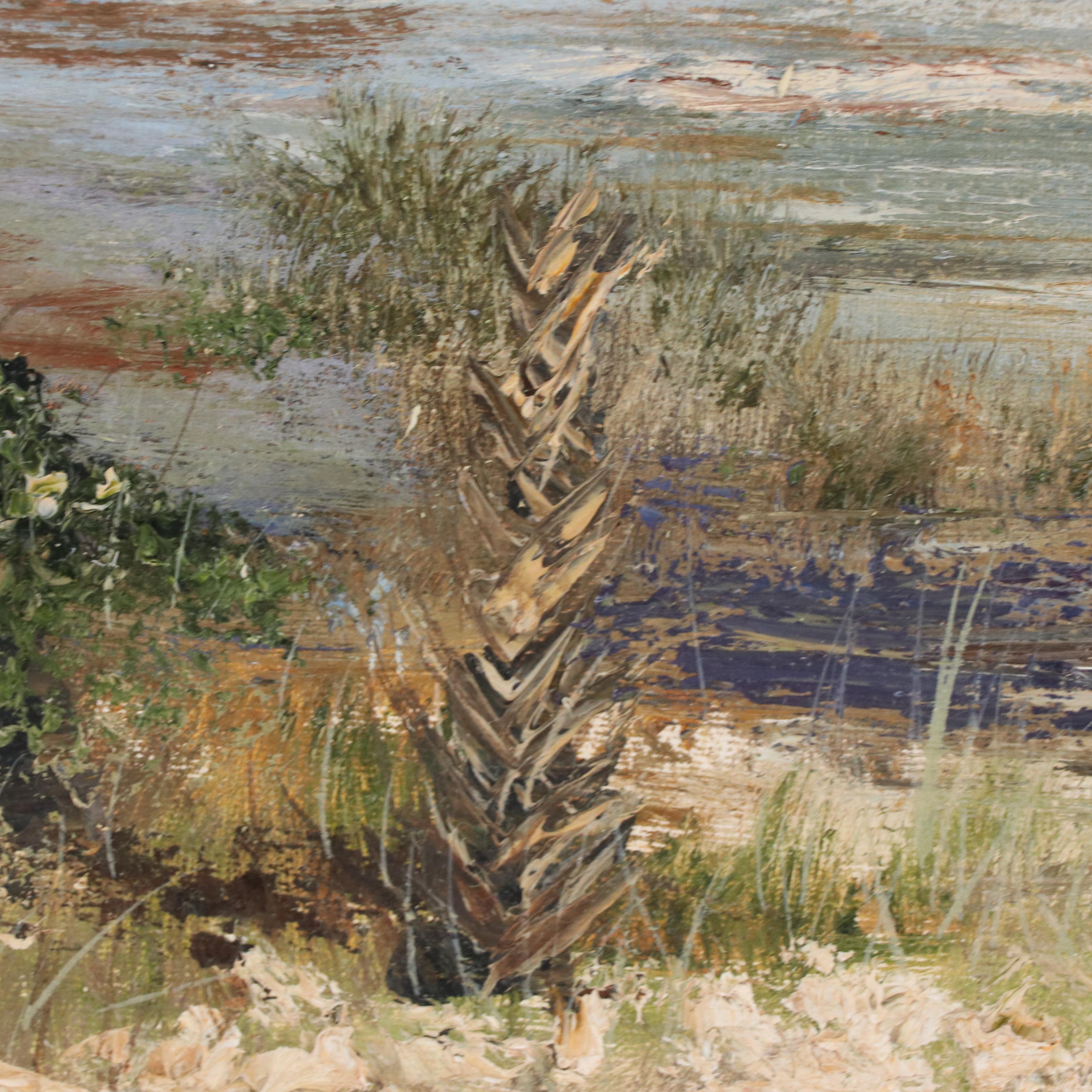 Joan Rivers Oil Painting of Tropical Landscape with Palm Trees