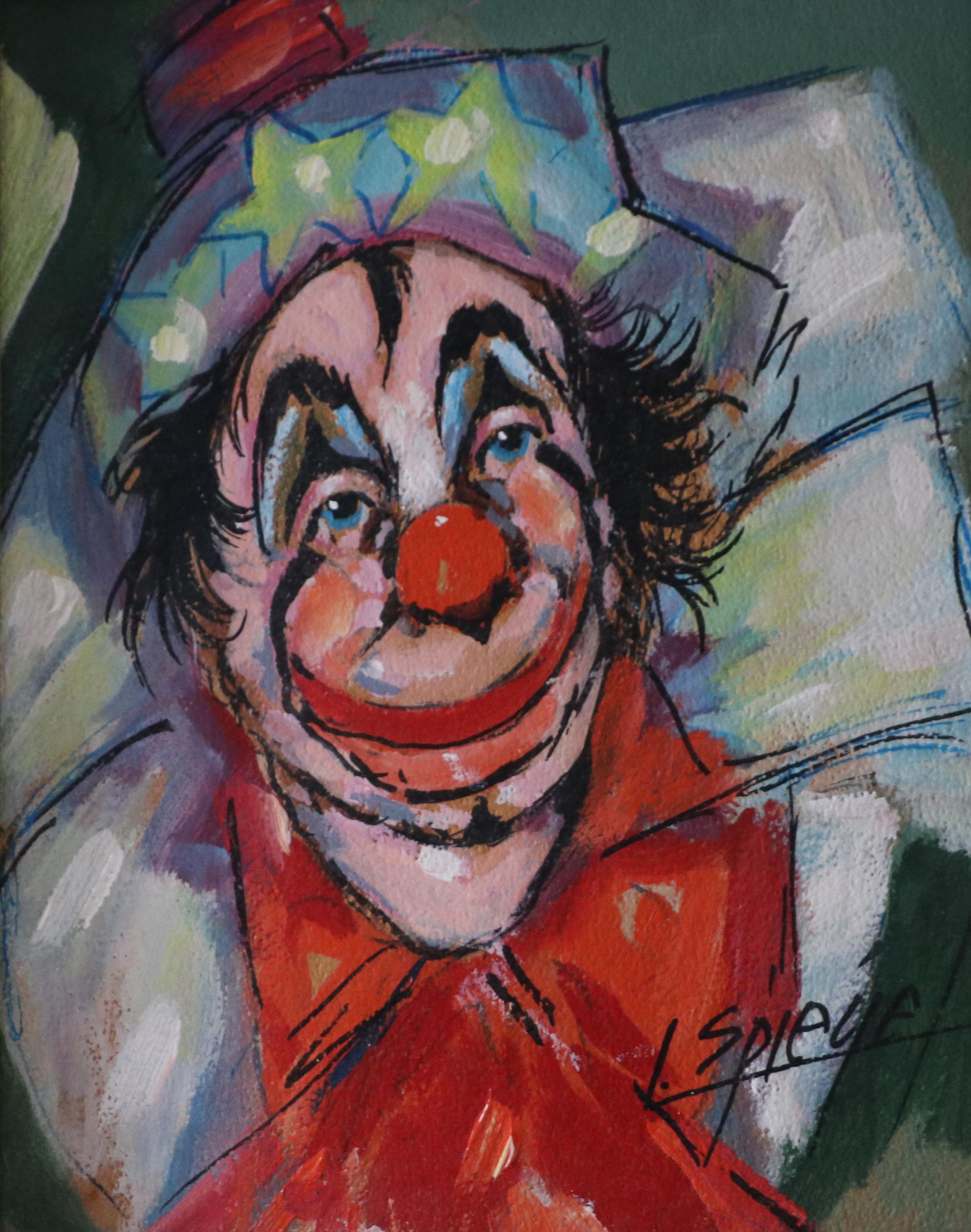 Louis Spiegel Clown Portrait Oil Painting, 1974