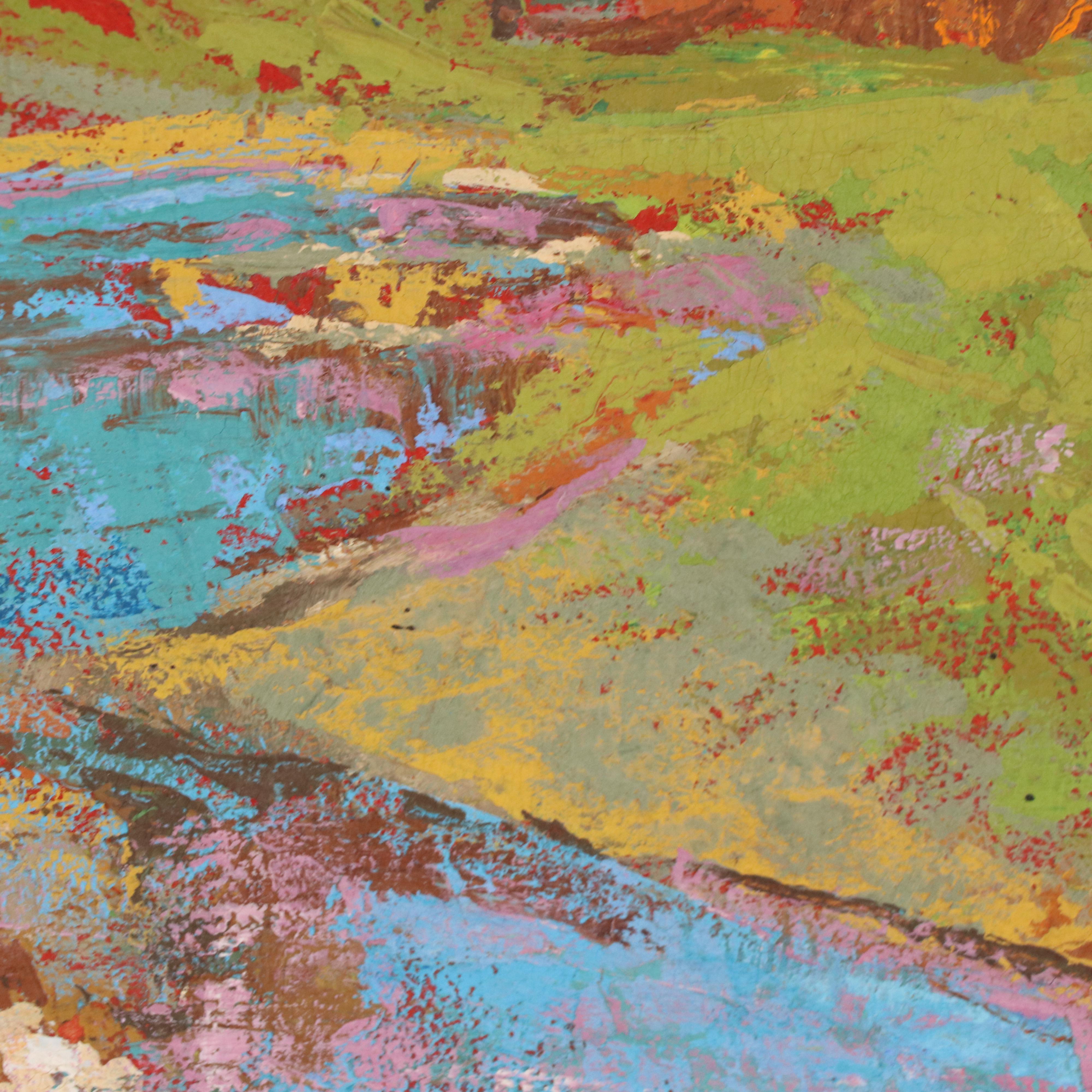 M. Bottger Casein Painting "Golden Hill," Late 20th Century