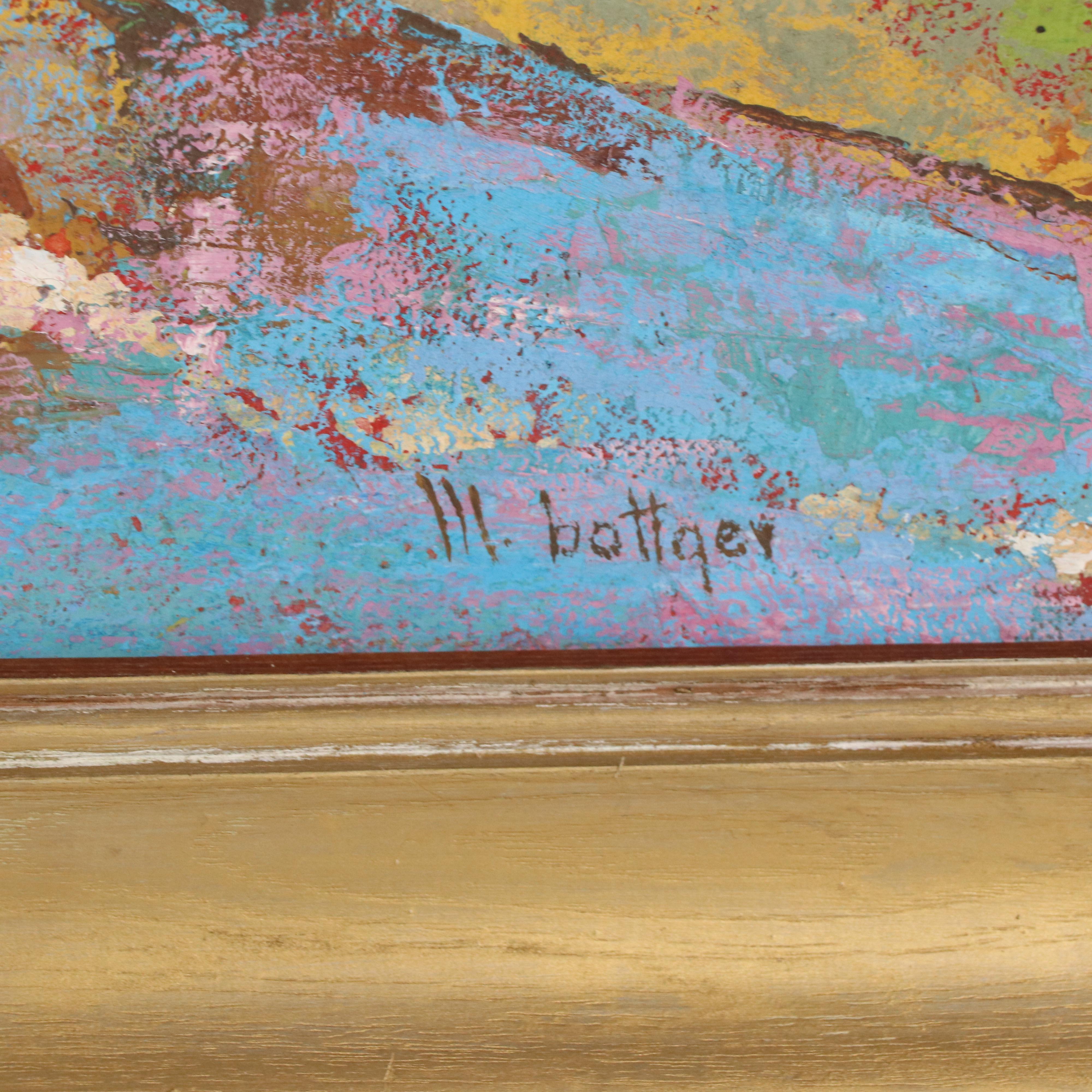 M. Bottger Casein Painting "Golden Hill," Late 20th Century