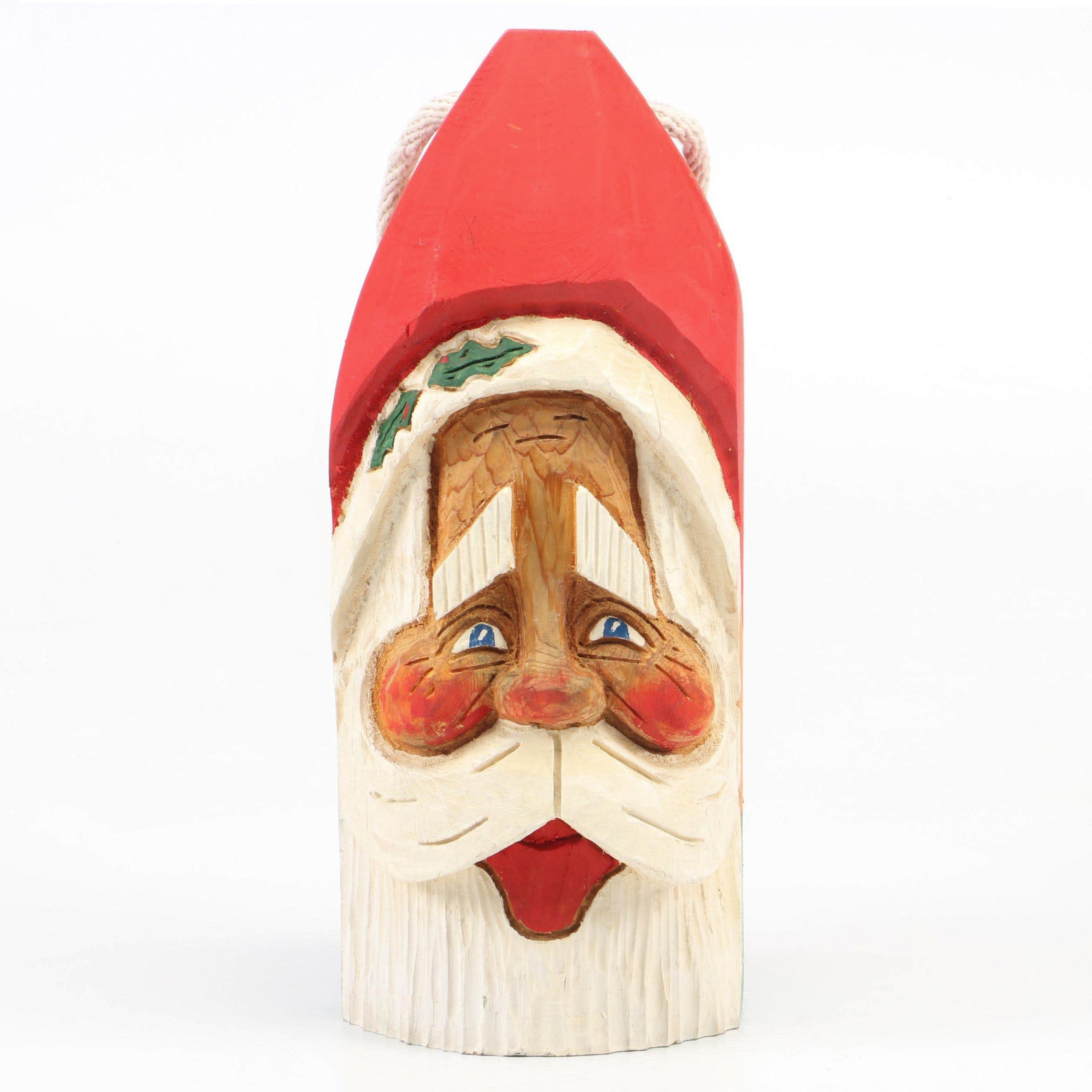 Brian Hall Hand-Painted Wood Santa Head Statue