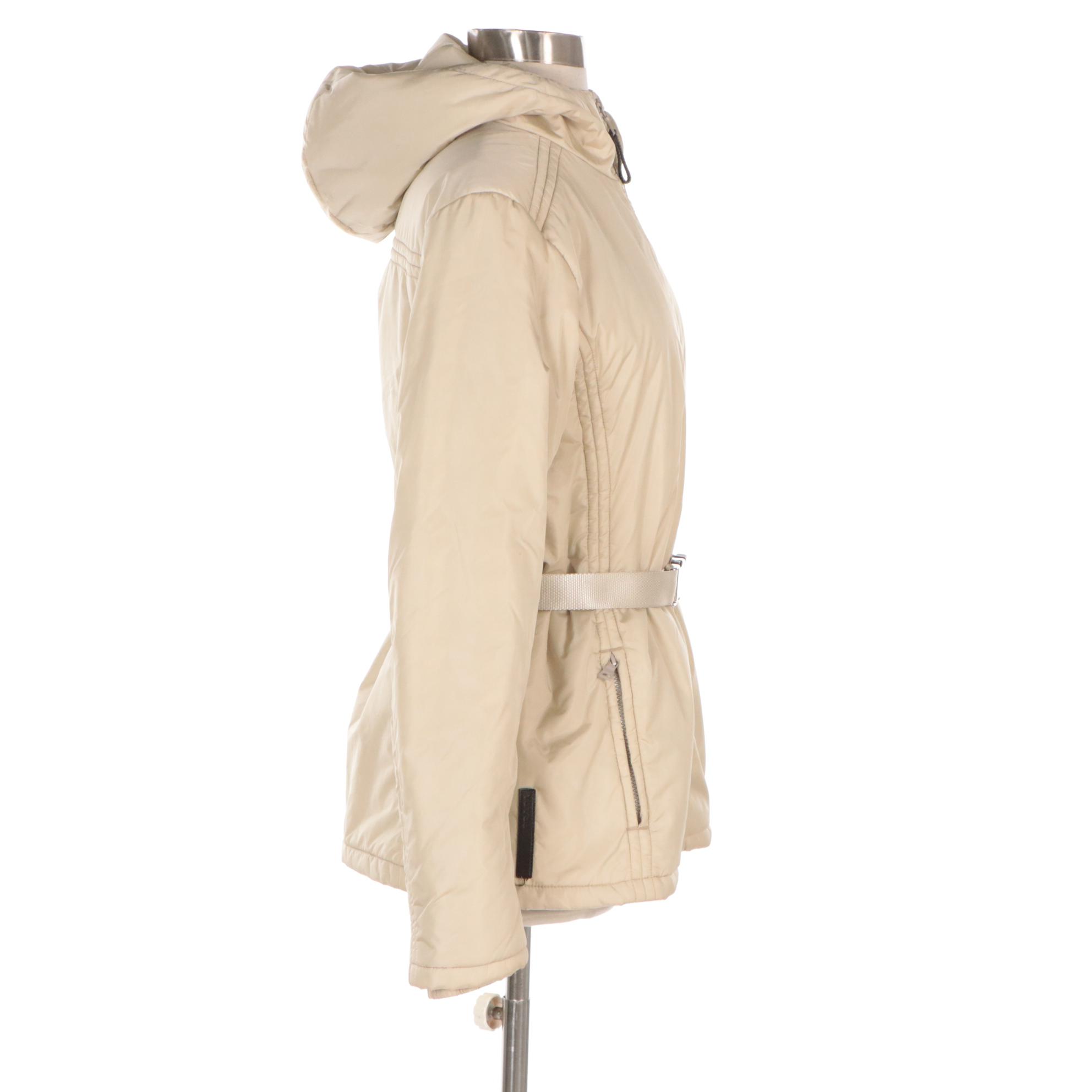 Prada Sport Beige Nylon Insulated Belted Jacket