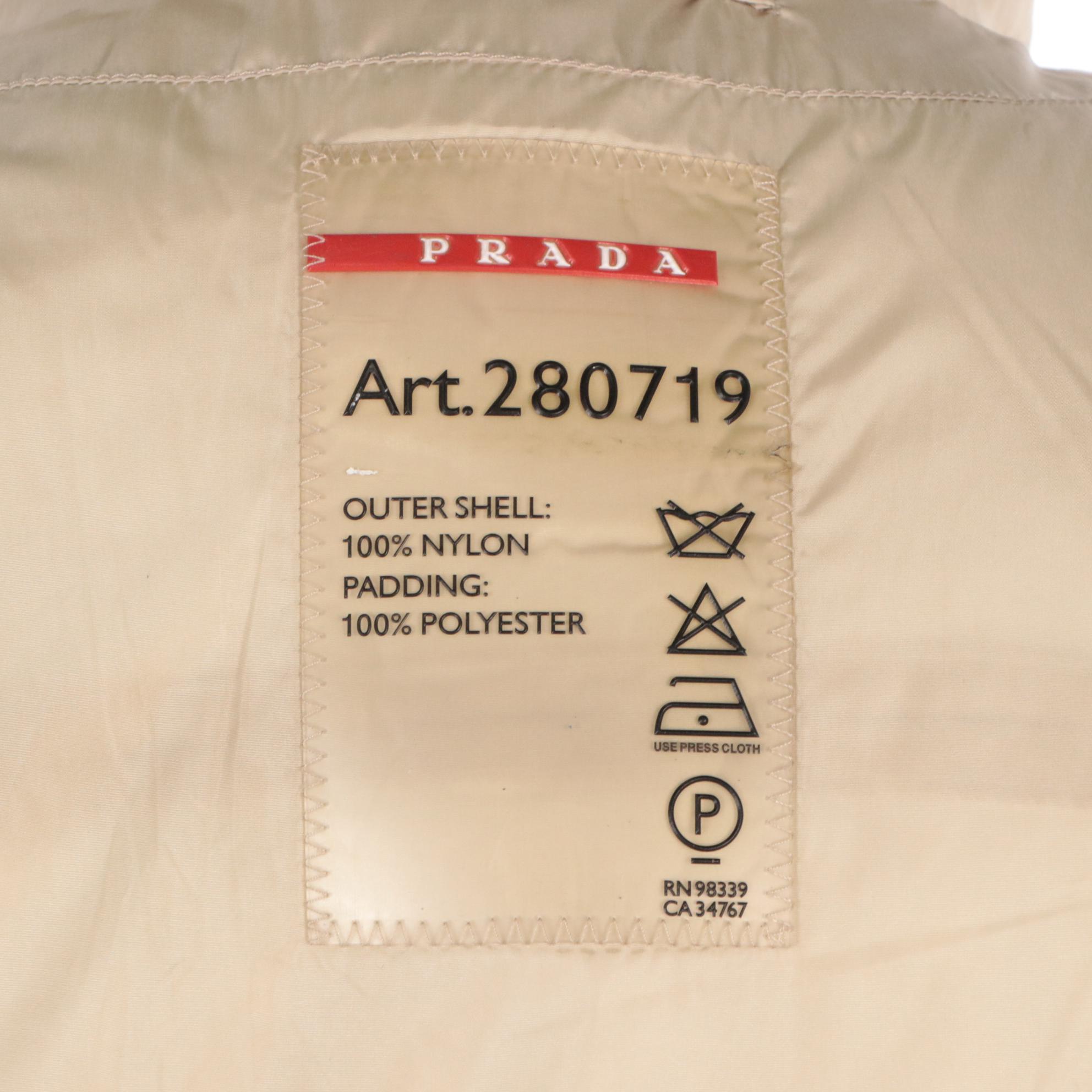 Prada Sport Beige Nylon Insulated Belted Jacket