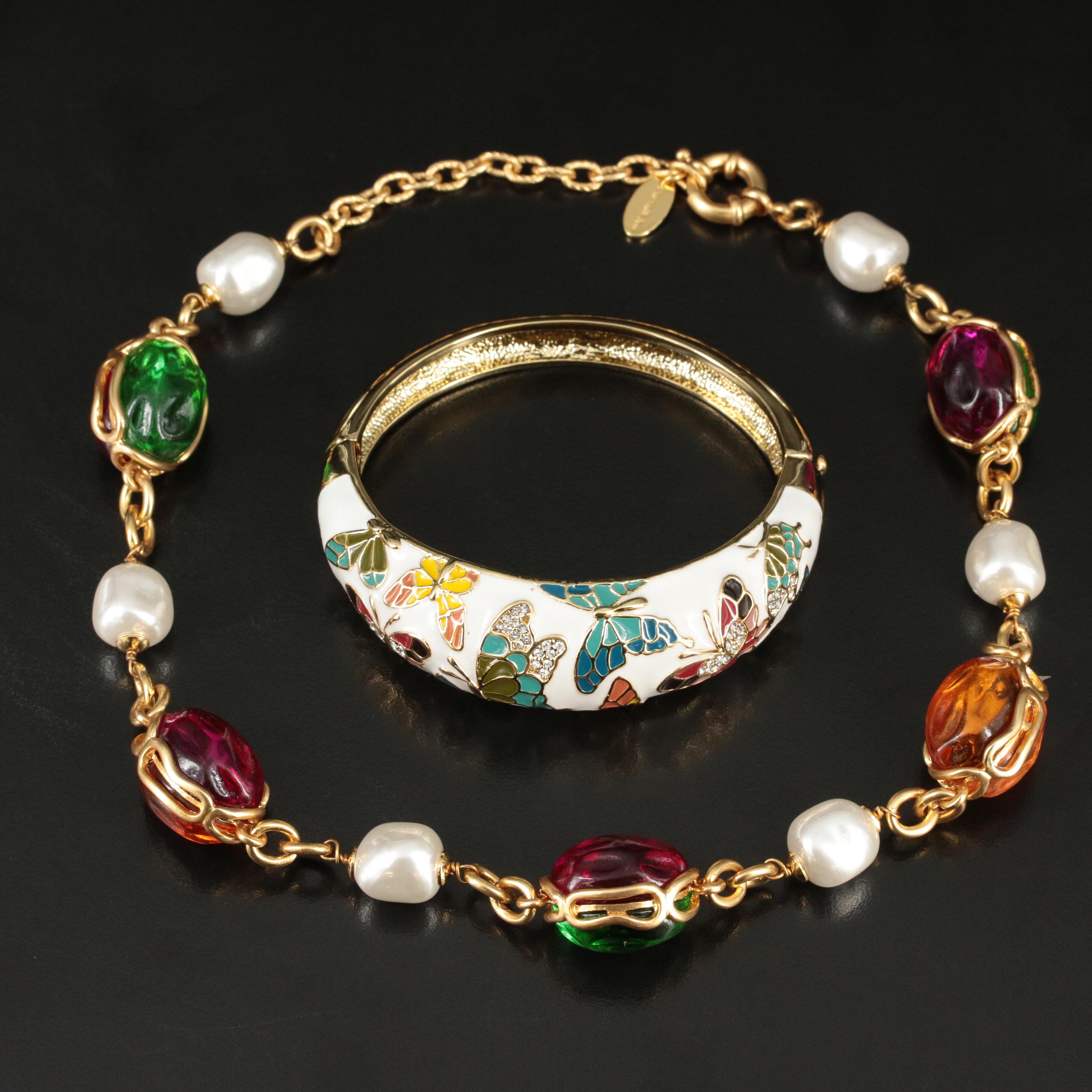 Catwalk Jon Jewel-Tone Necklace and Butterfly Hinged Bangle