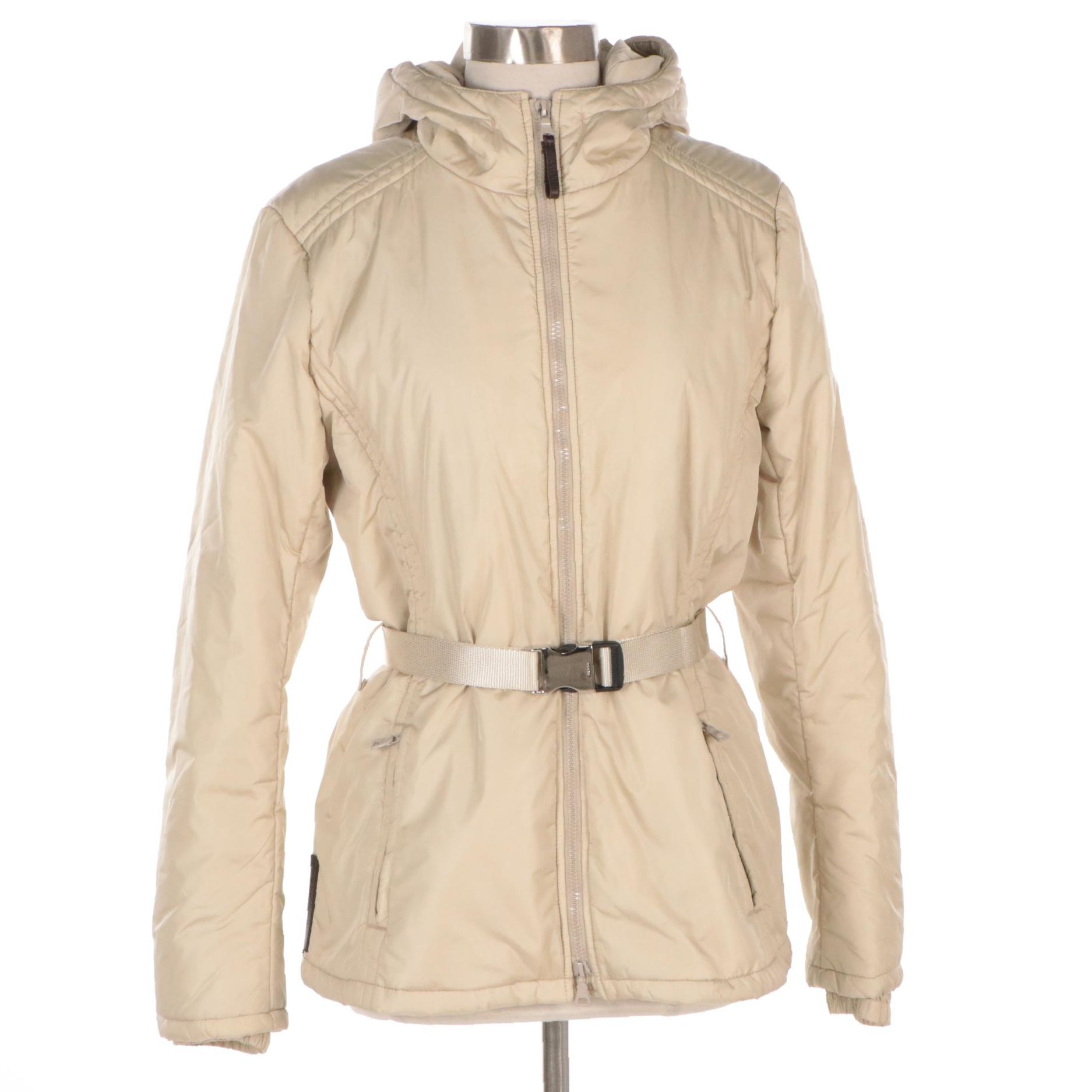 Prada Sport Beige Nylon Insulated Belted Jacket