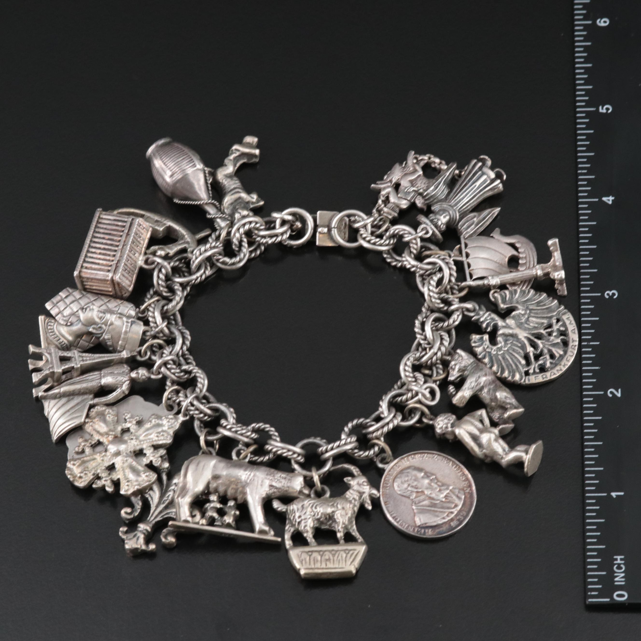 Vintage Travel Charm Bracelet Featuring 800 Silver