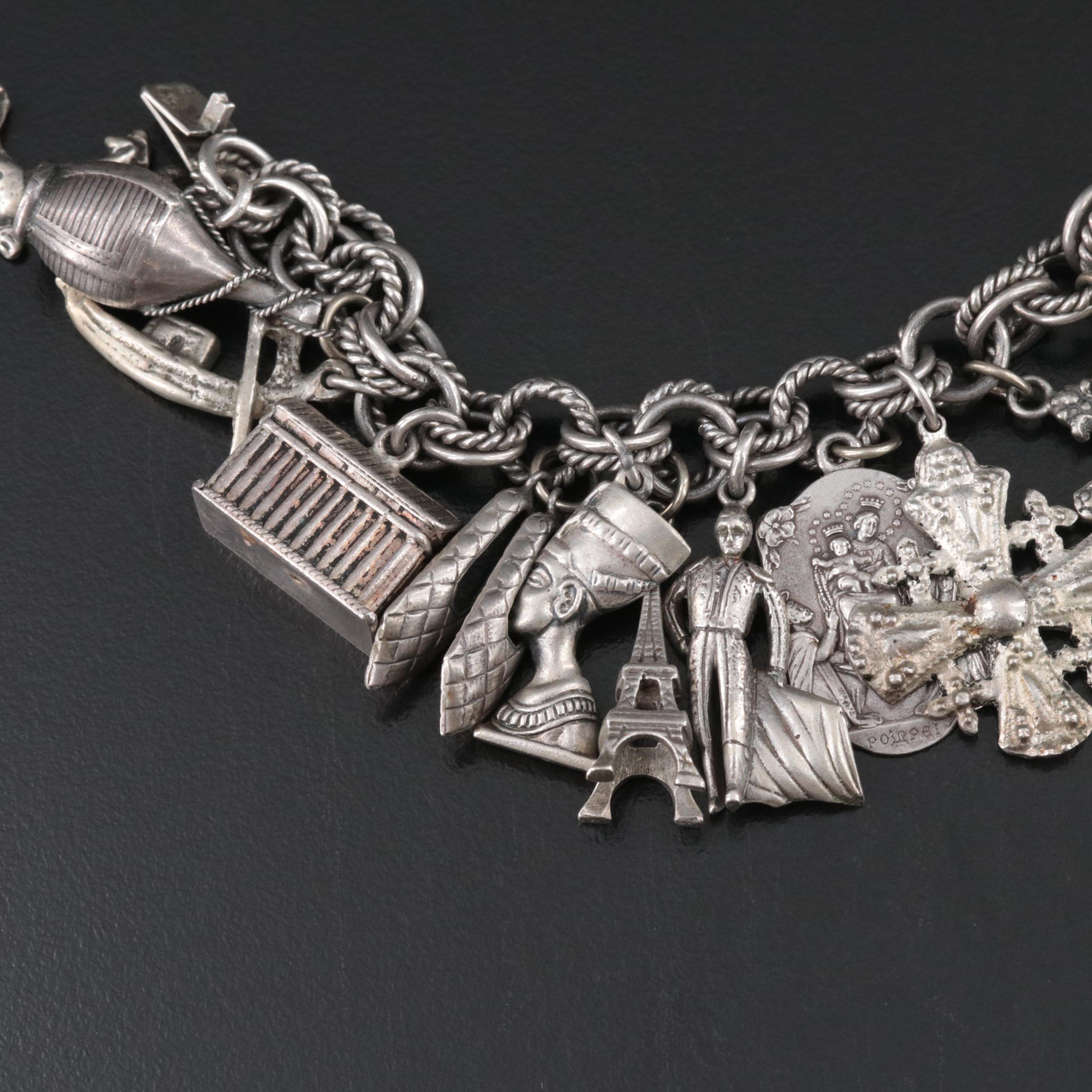 Vintage Travel Charm Bracelet Featuring 800 Silver