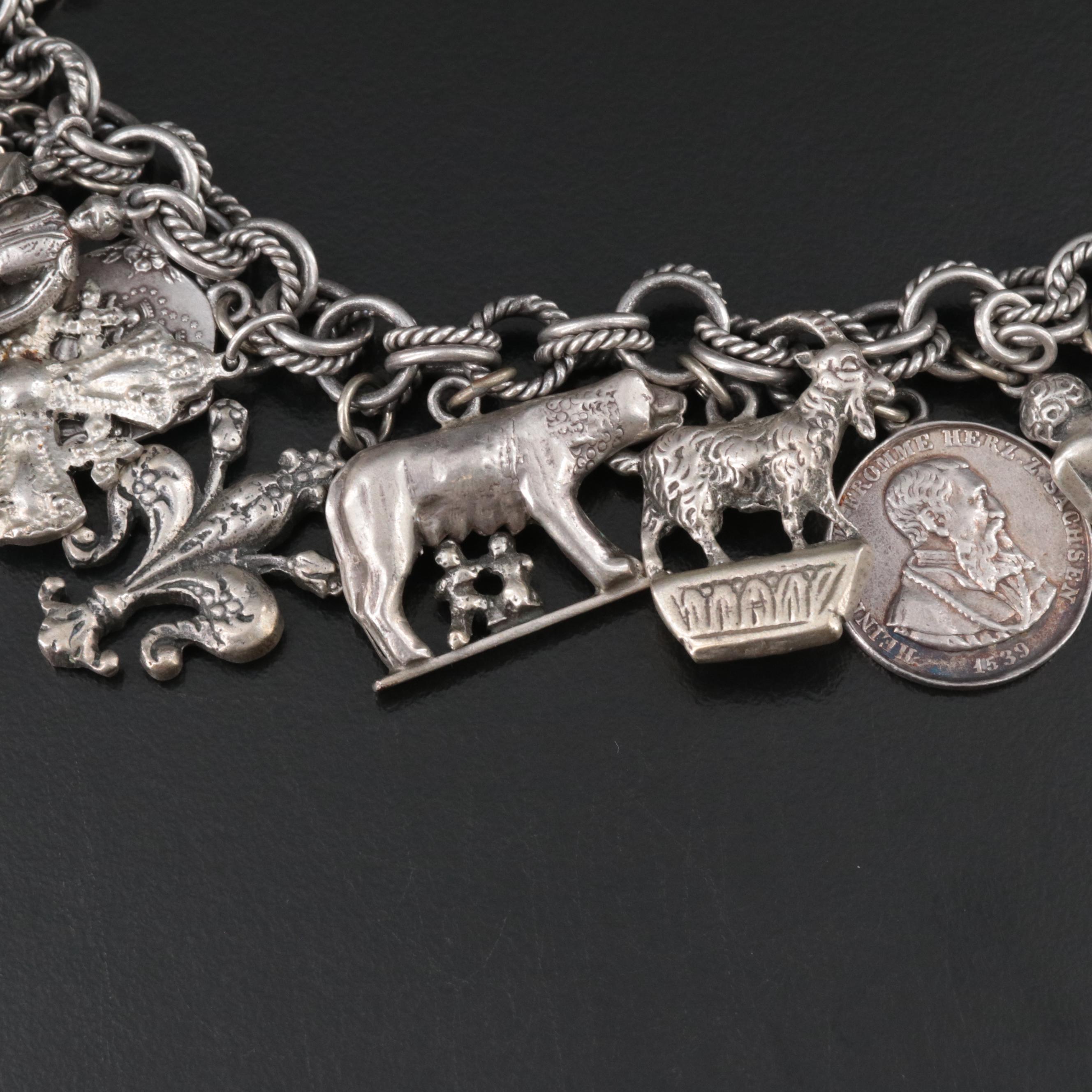 Vintage Travel Charm Bracelet Featuring 800 Silver