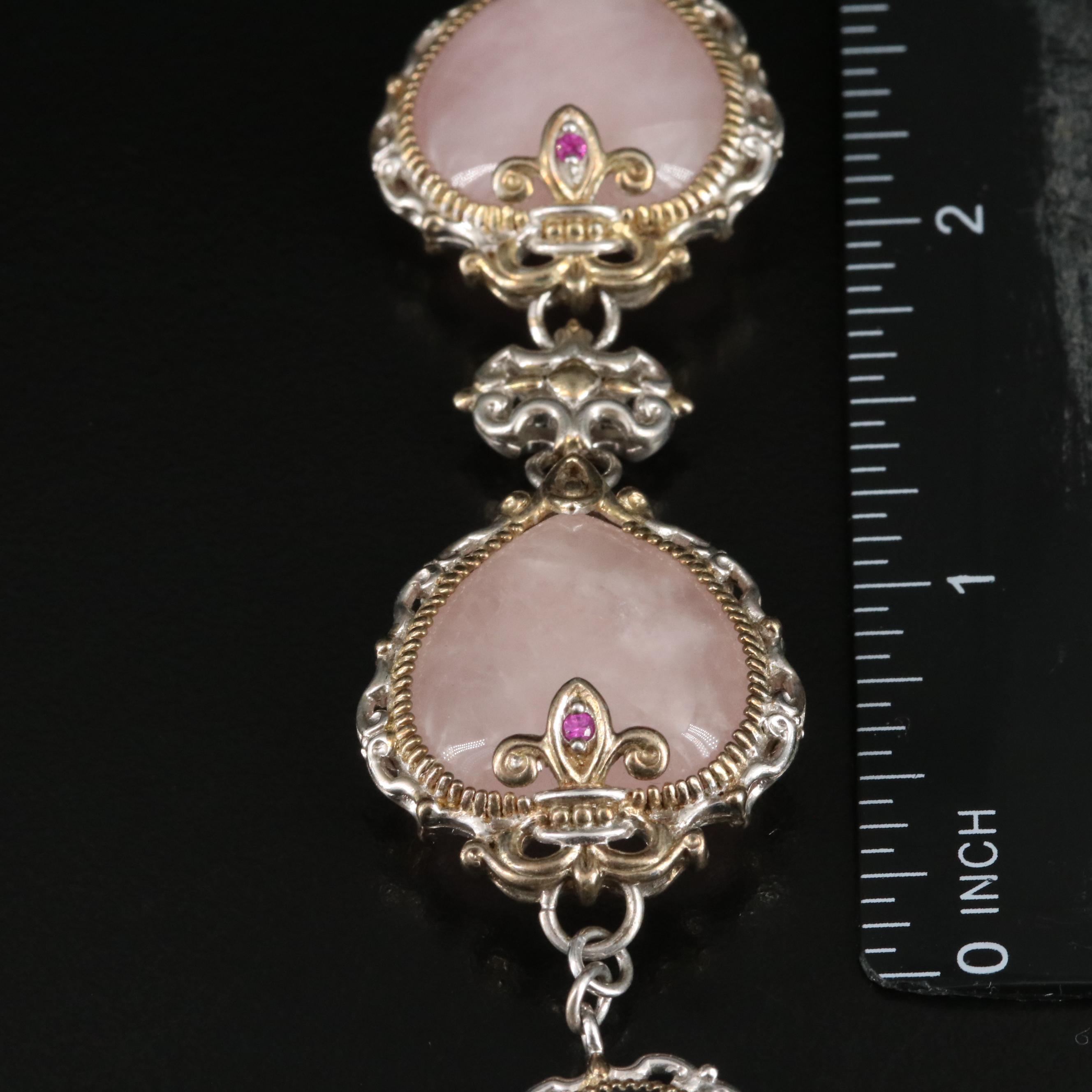 Sterling Rose Quartz and Ruby Heart Bracelet