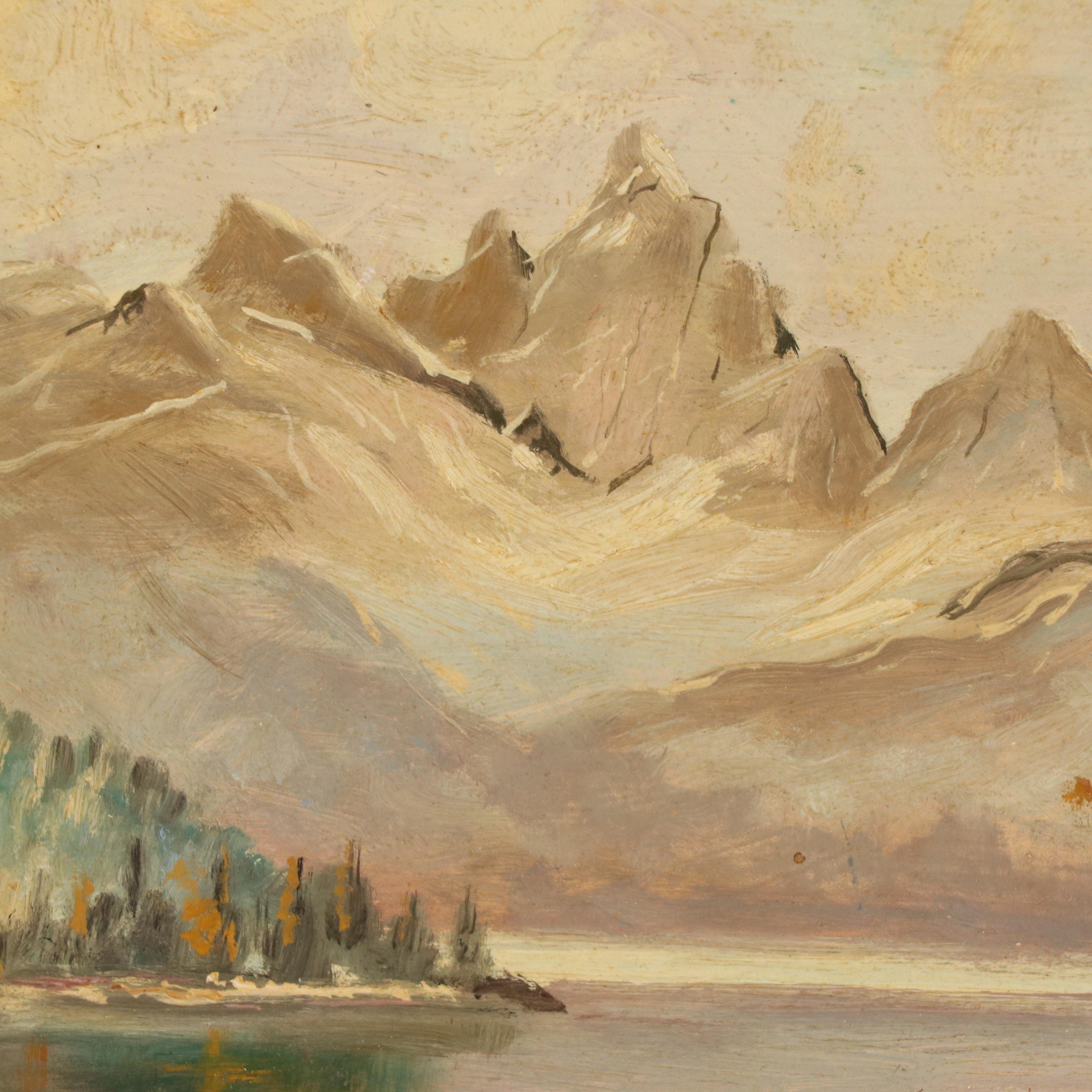 Ertz Oil Painting of a Landscape with Mountains and Lake, Late 20th Century