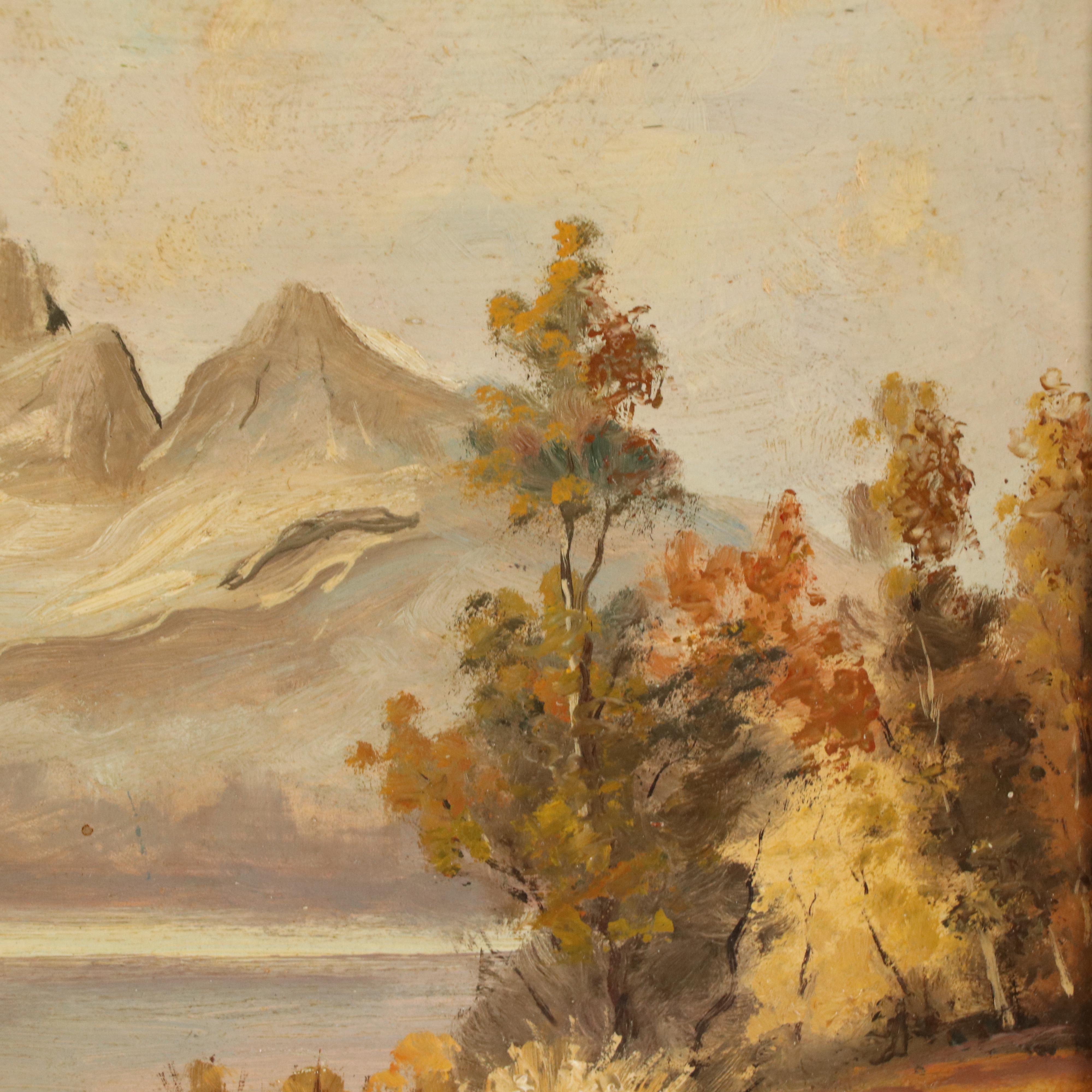 Ertz Oil Painting of a Landscape with Mountains and Lake, Late 20th Century
