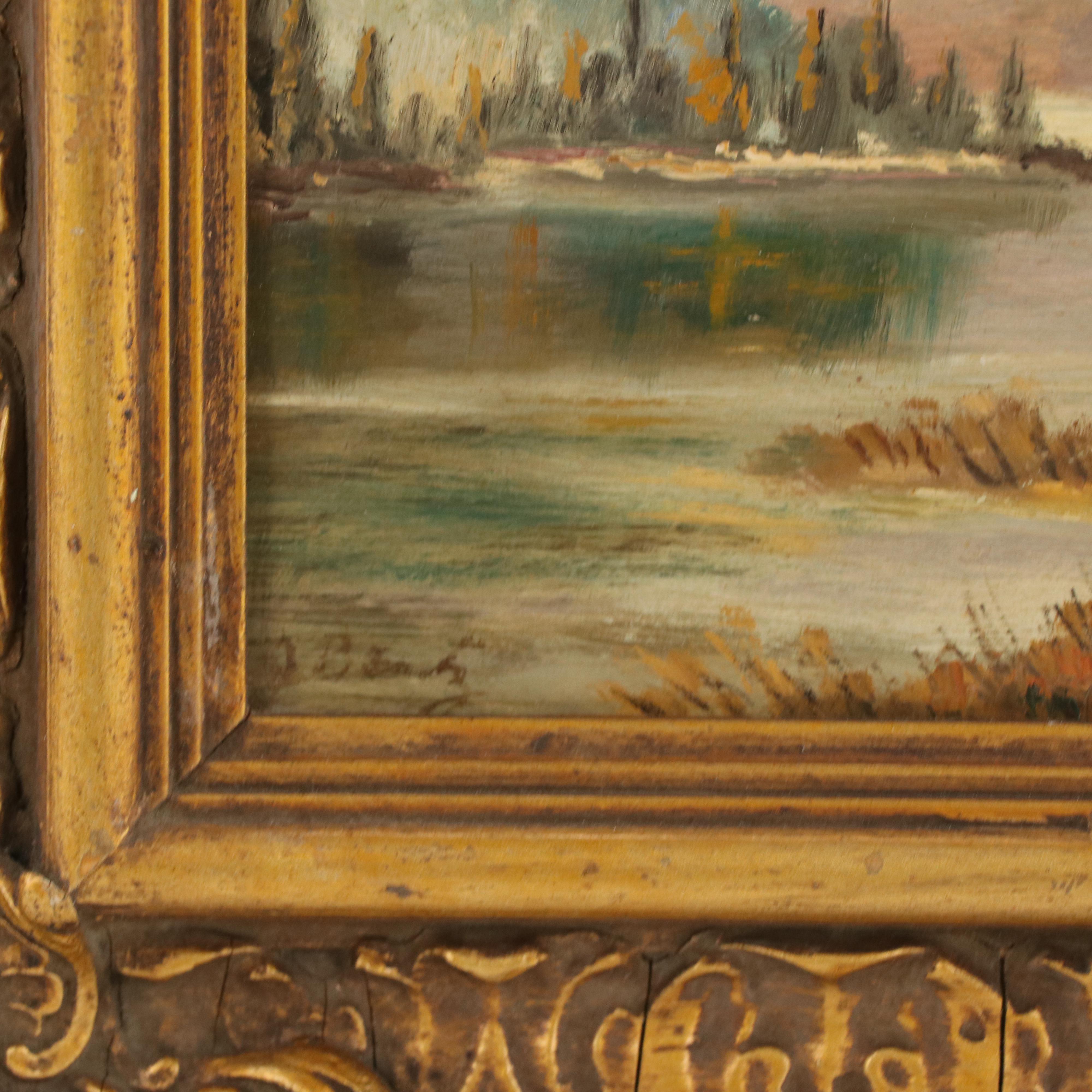 Ertz Oil Painting of a Landscape with Mountains and Lake, Late 20th Century