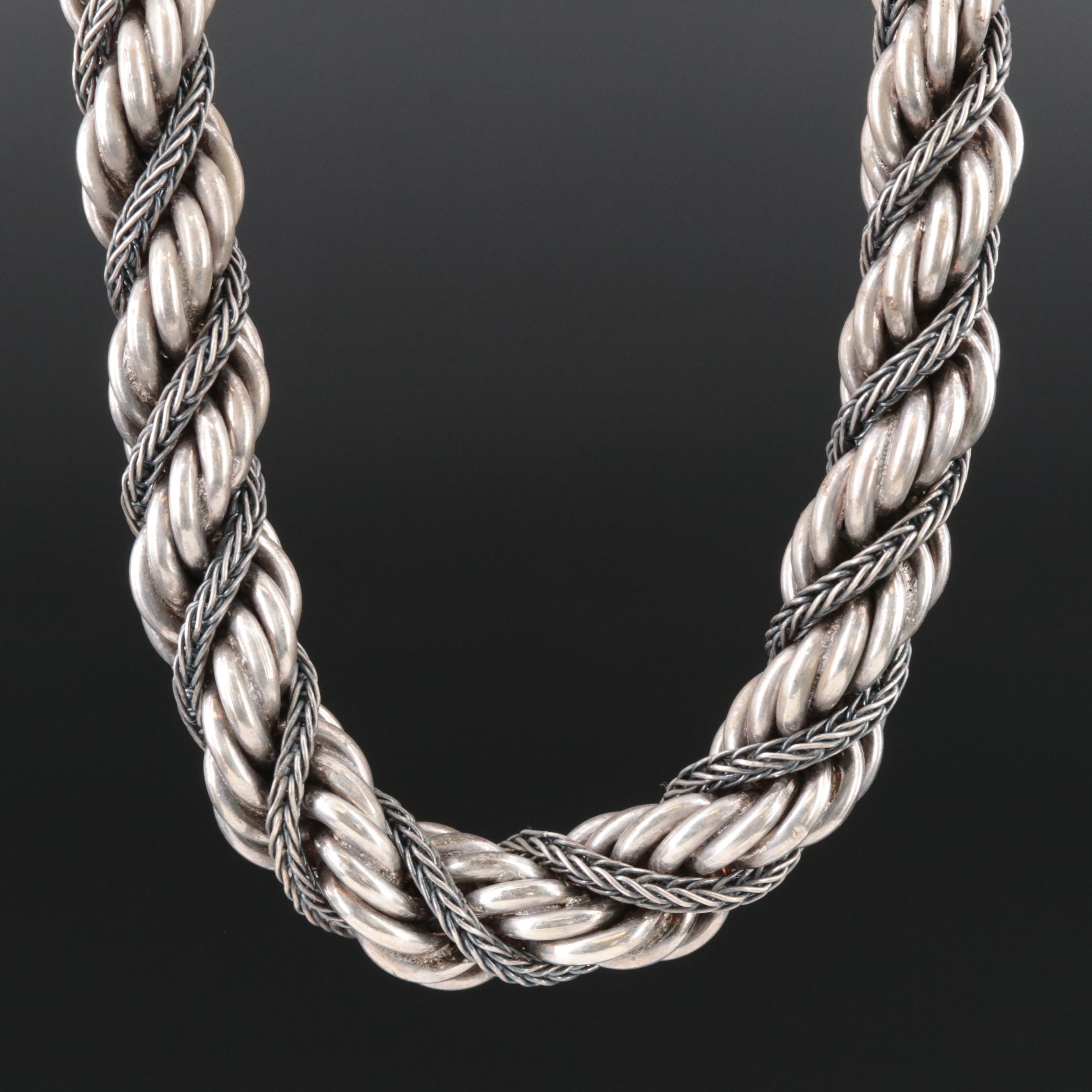 Sterling Rope and Foxtail Chain Necklace