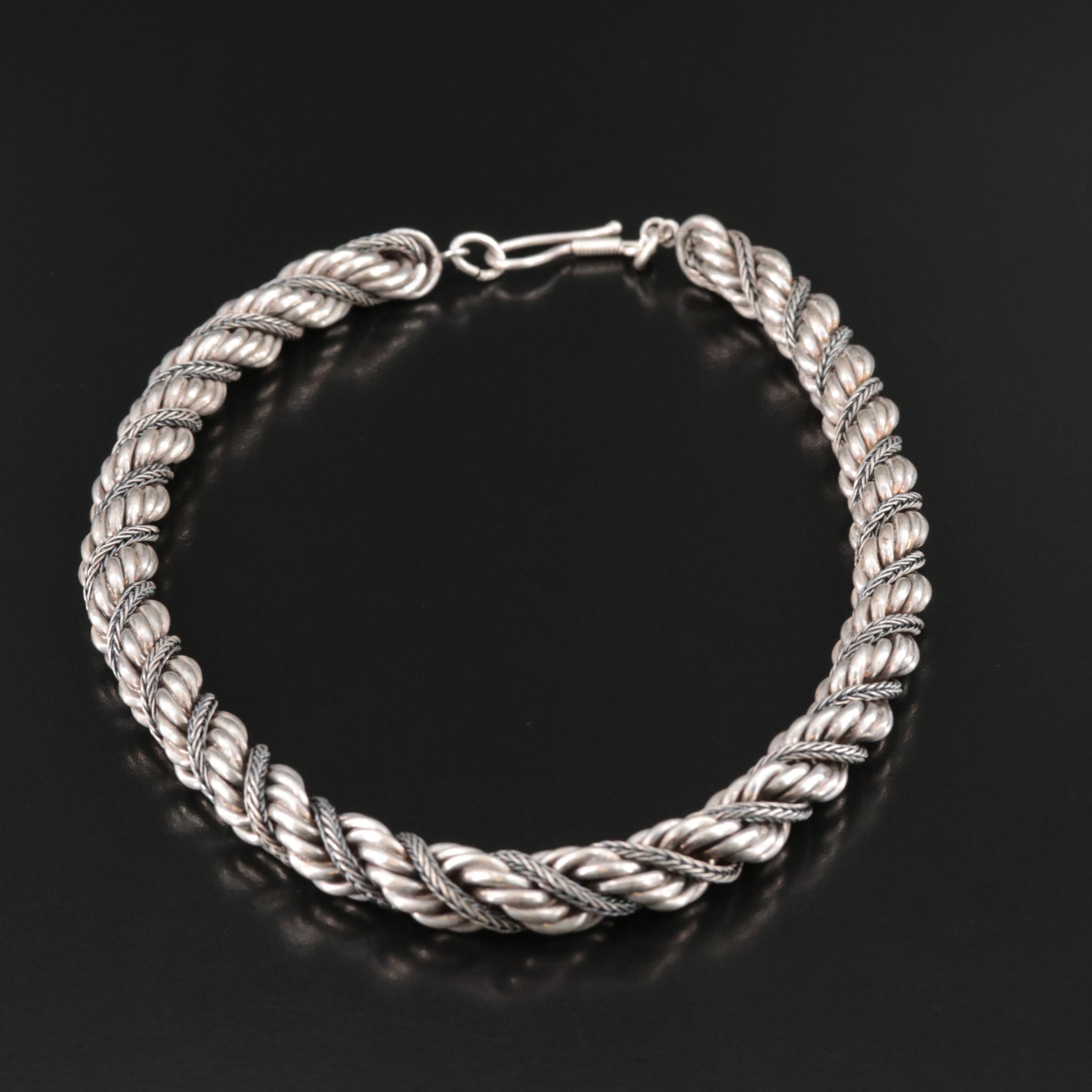 Sterling Rope and Foxtail Chain Necklace