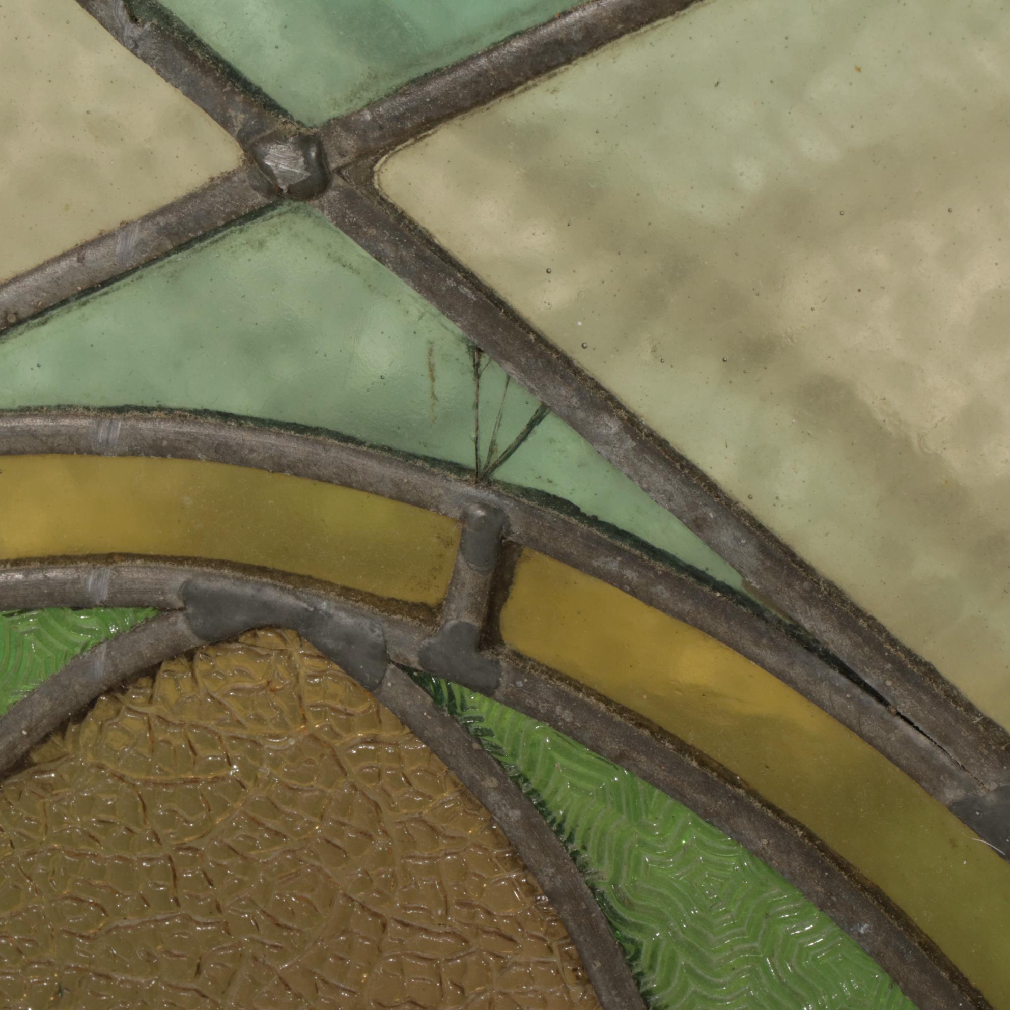 Pine Framed Stained Glass Windows with Roundel Accents, Early 20th Century