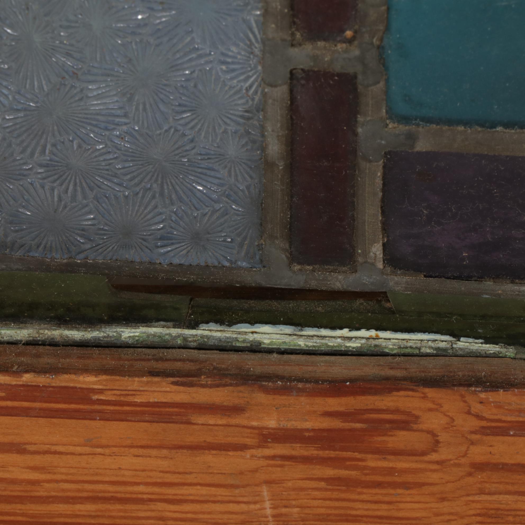 Pine Framed Stained Glass Windows with Roundel Accents, Early 20th Century